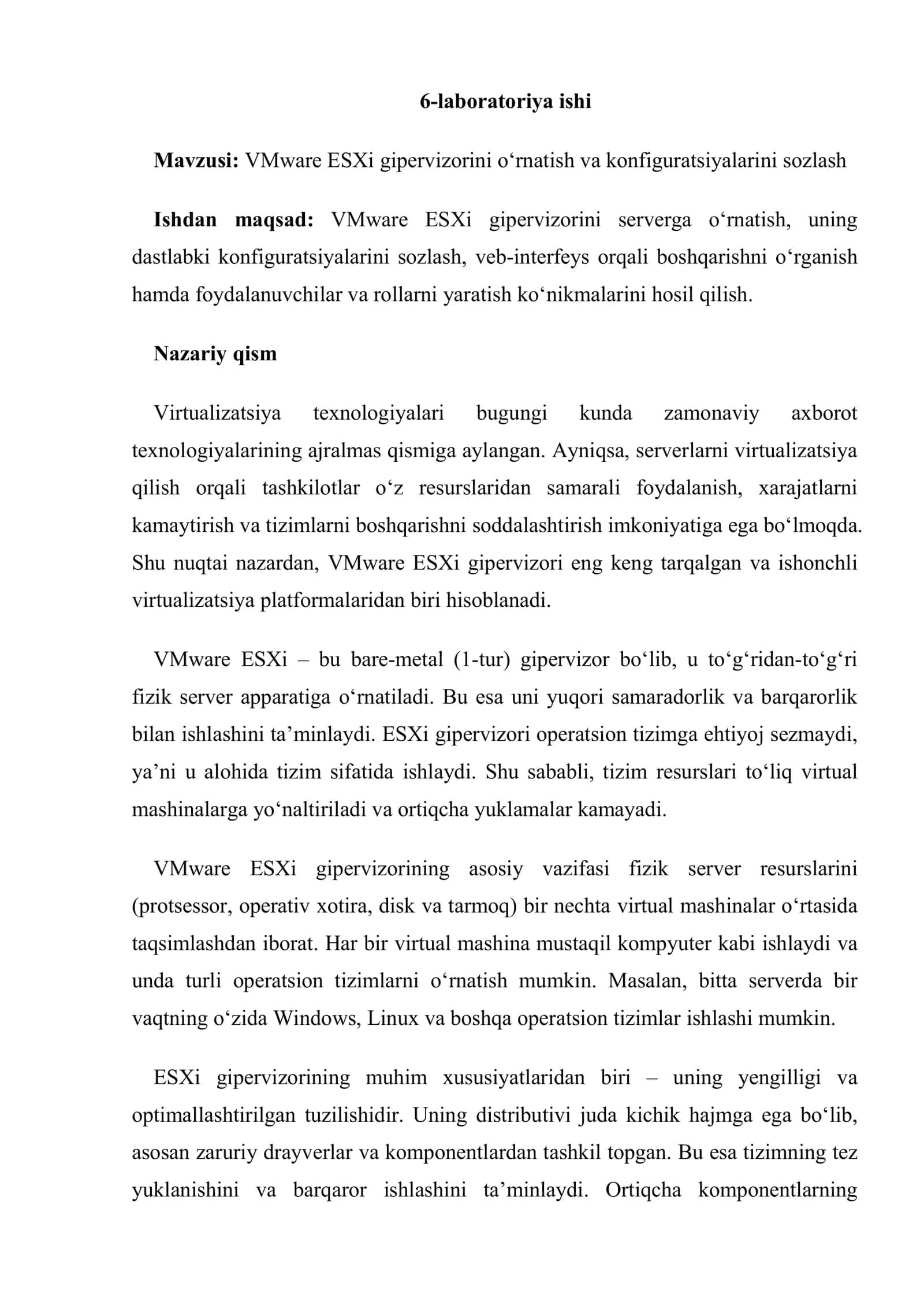 VMware ESXi gipervizorini o‘rnatish va konfiguratsiyalarini sozlash 2