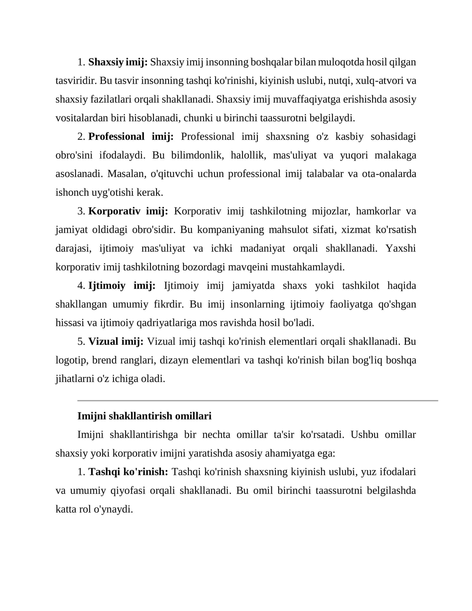 Imidj turlari va mazmun-mohiyati 2