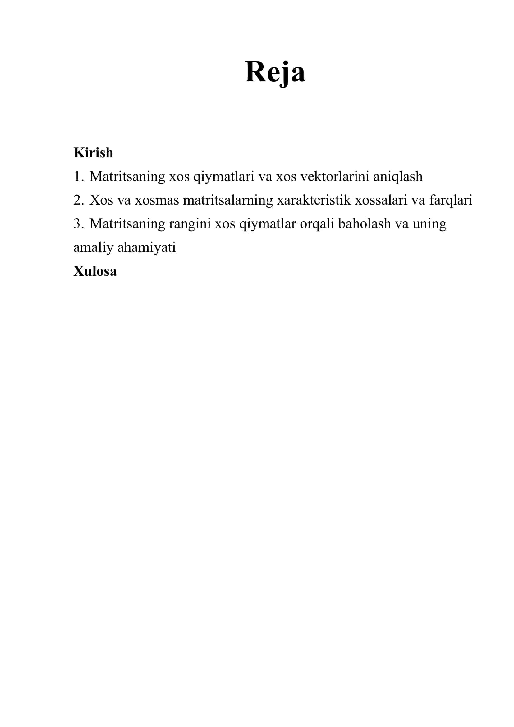 Matrisa rangini hisoblash.Xos va xosmas matrisalar 2