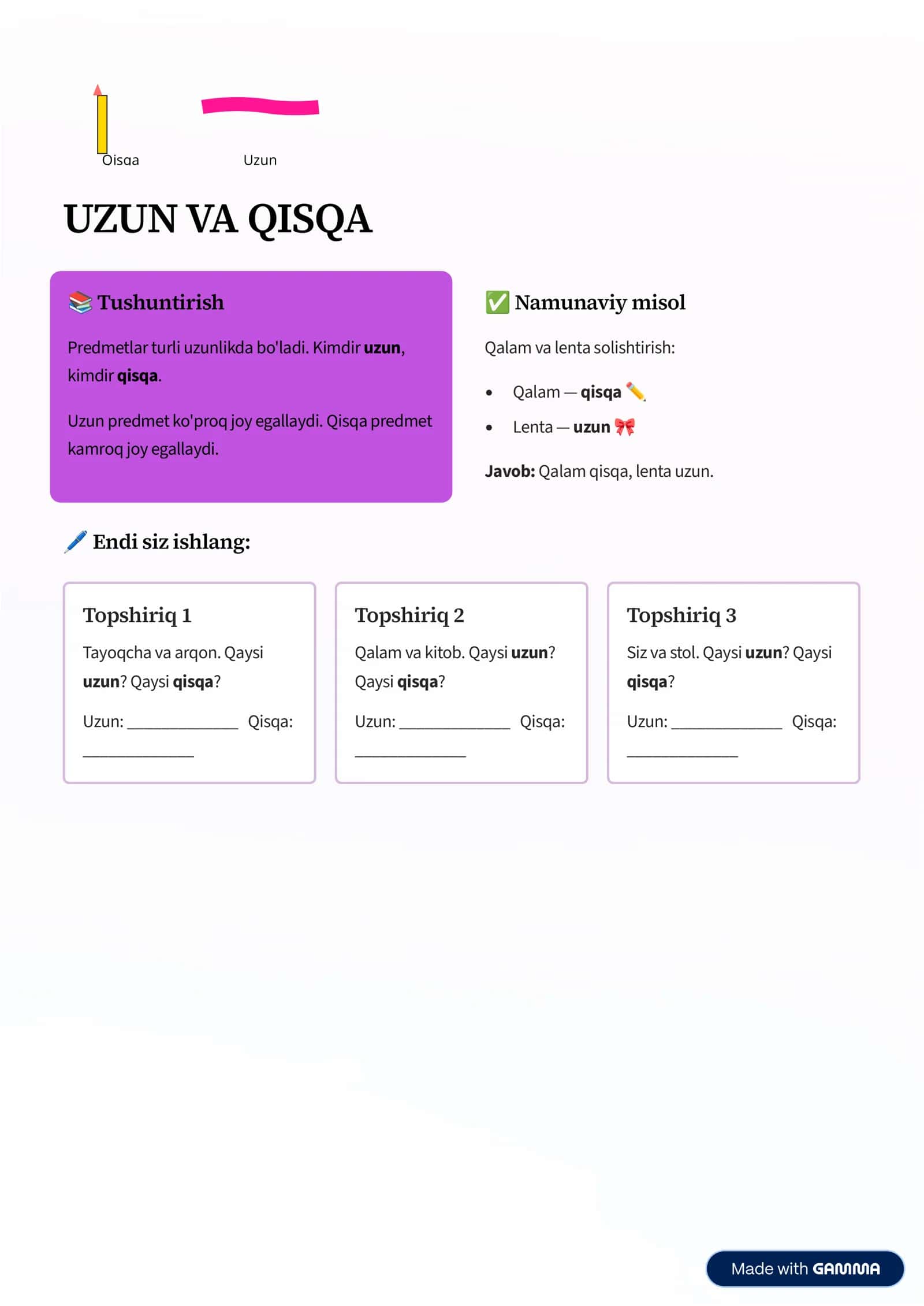 1-sinf uchun “UZUNLIK, MASSA VA O‘LCHOVLAR” 2