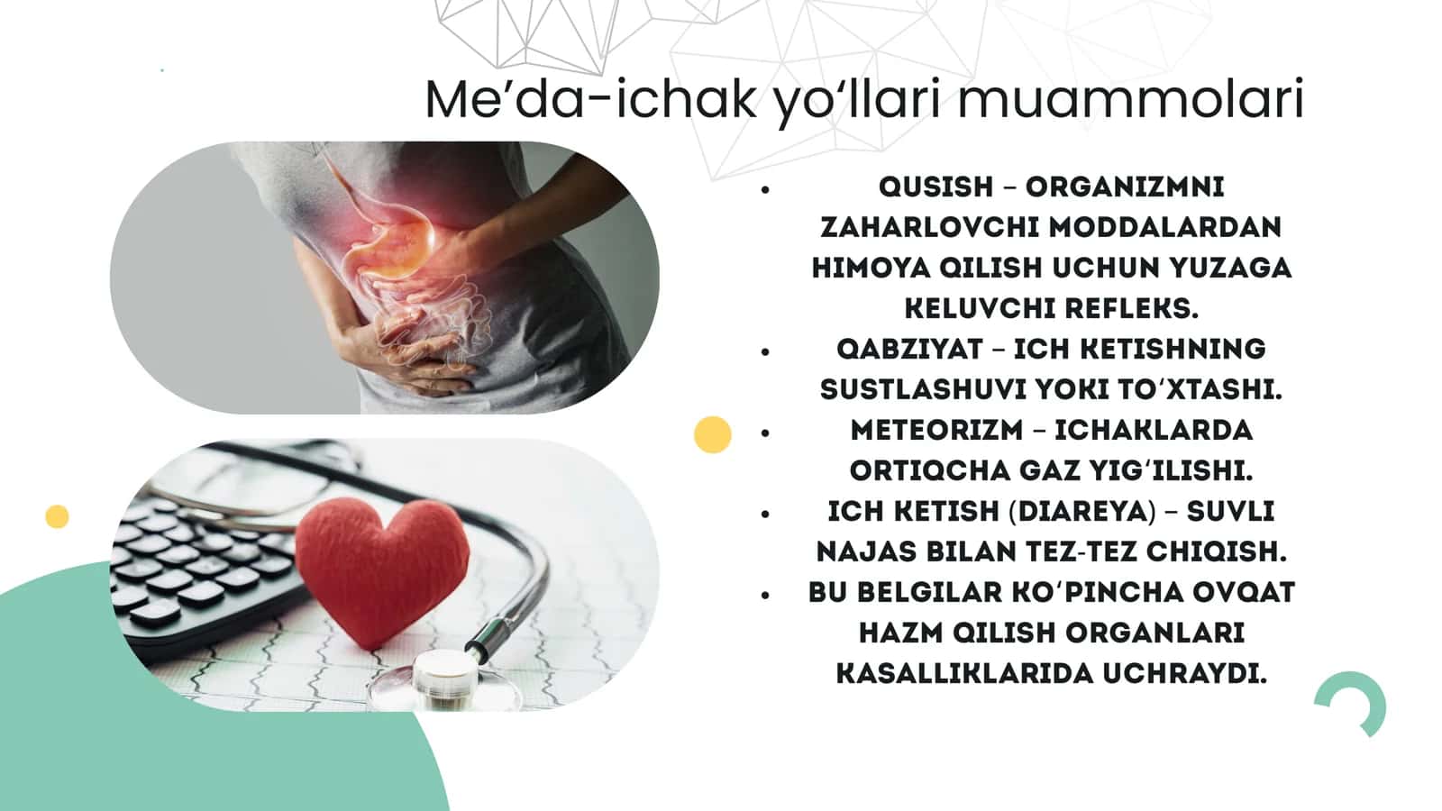 ME’DA-ICHAK YO‘LLARI MUAMMOLARI: QUSAYOTGAN BEMORLARGA YORDAM BERISH, HUQNA VA GAZ CHIQARUVCHI NAYCHASI QO‘LLASH 2