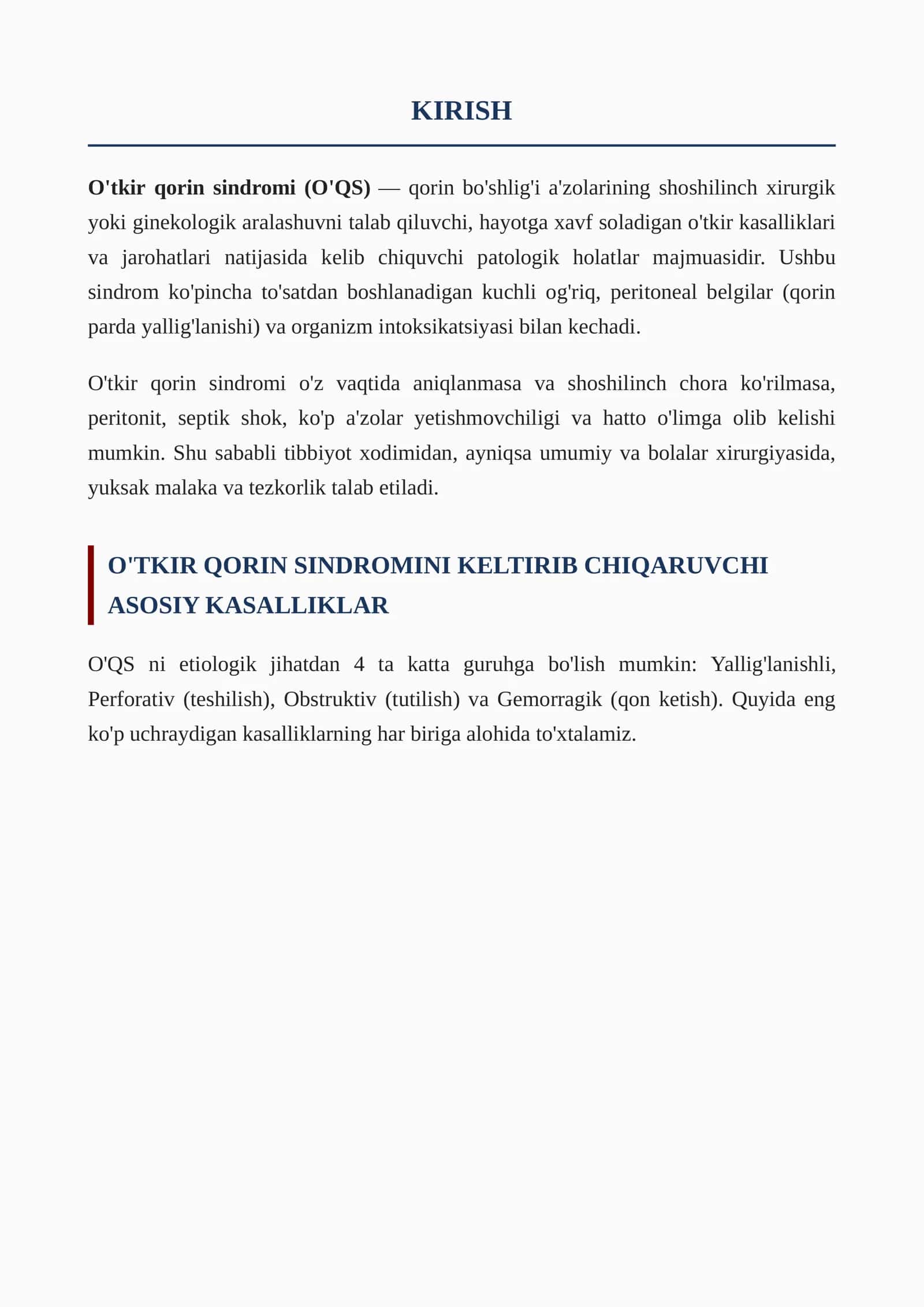 O'TKIR QORIN SINDROMI: KELTIRIB CHIQARUVCHI KASALLIKLAR VA ULARNING DIFFERENSIAL DIAGNOSTIKASI 2