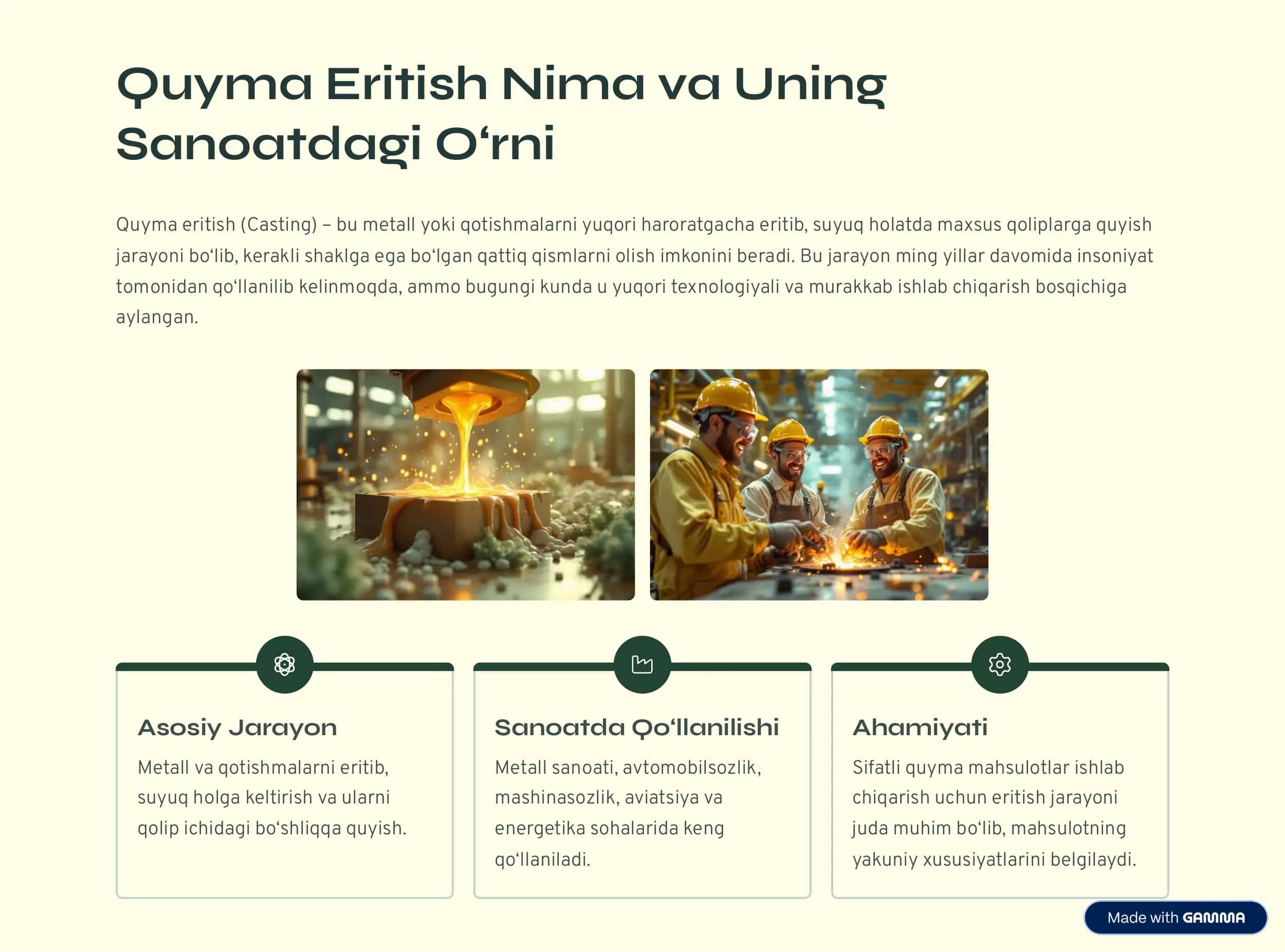 Quyma eritishning va tayyorlashning o‘ziga xos xususyatlari. 2