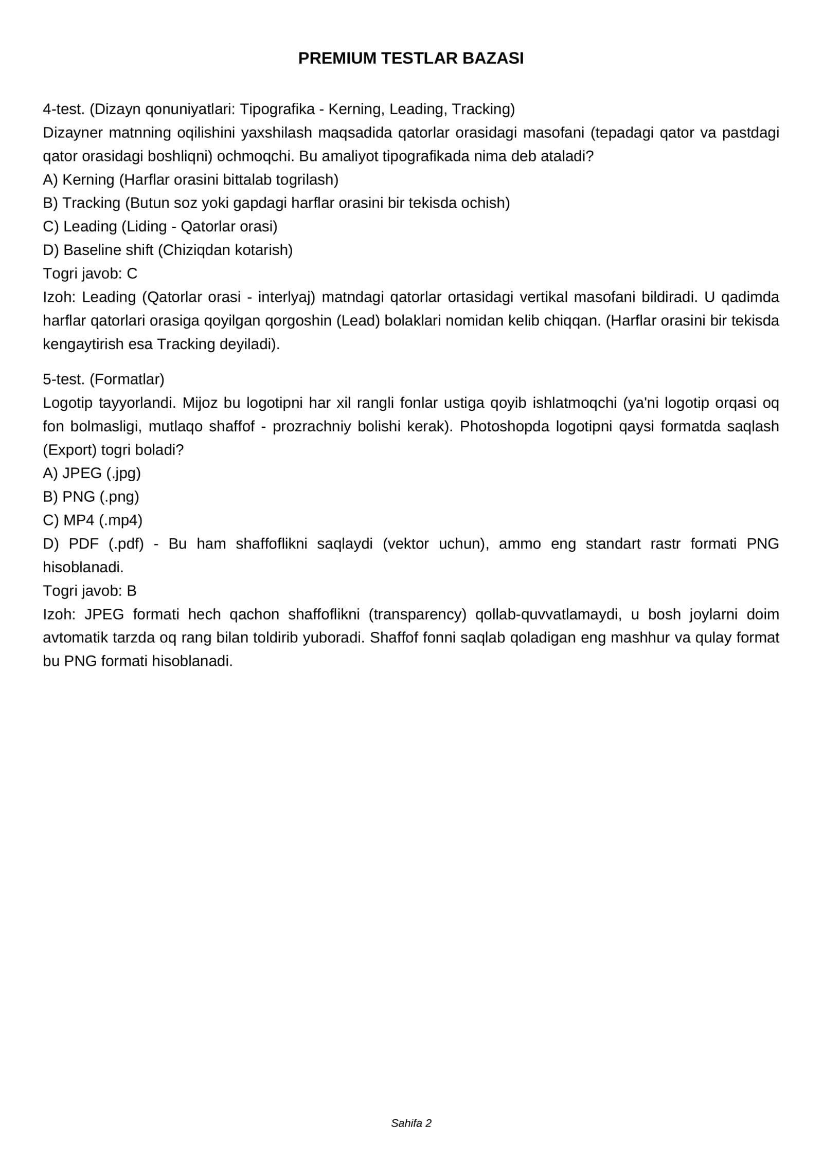 PREMIUM TESTLAR BAZASI 2