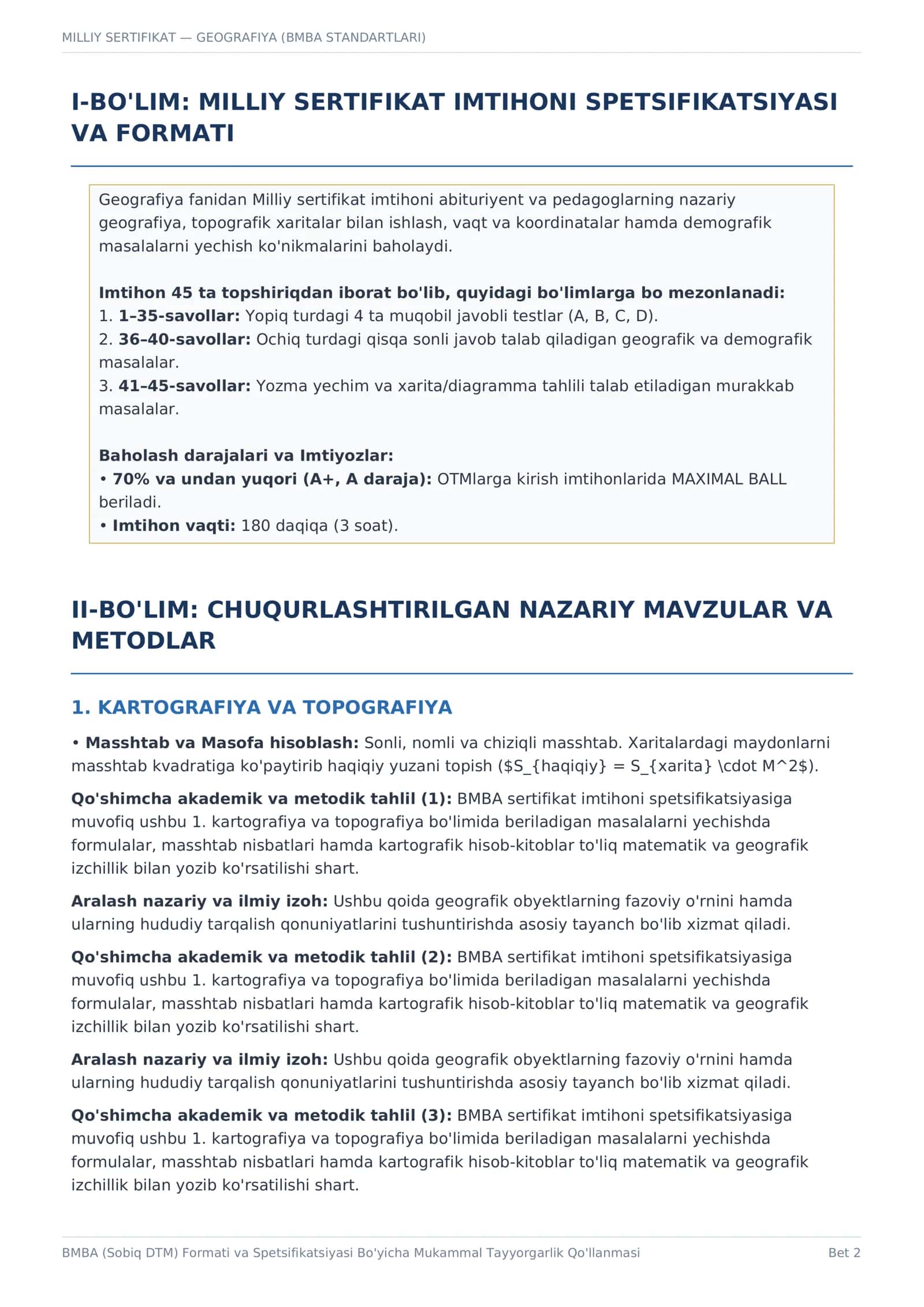 GEOGRAFIYA MUKAMMAL ENSIKLOPEDIK TAYYORGARLIK QO'LLANMASI VA 100 TA SPETSIFIKATSION TEST TO'PLAMI 2