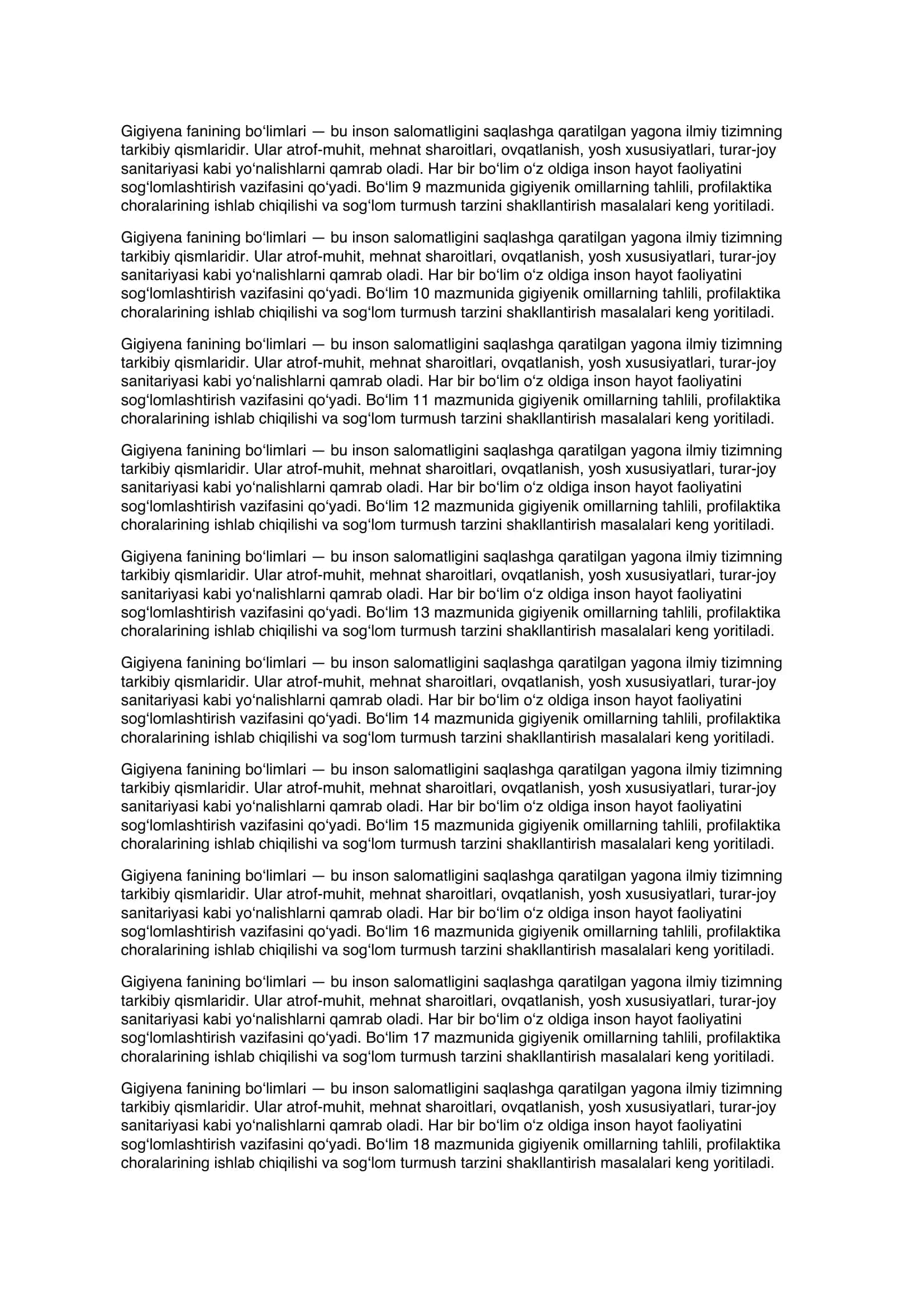 Gigiyena fanining bo‘limlari referat 2