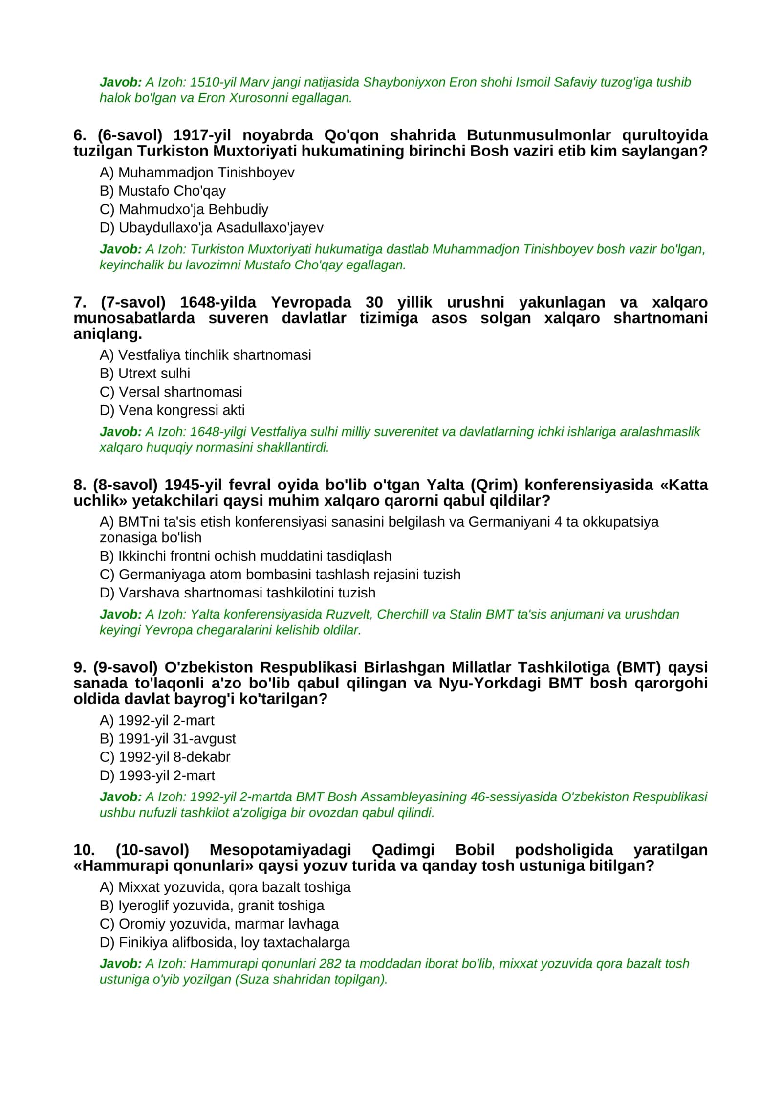 TARIX EXPERT / MILLIY SERTIFIKAT VA OLIMPIADA DARAJASI (OLIY QIYINLIK) 2
