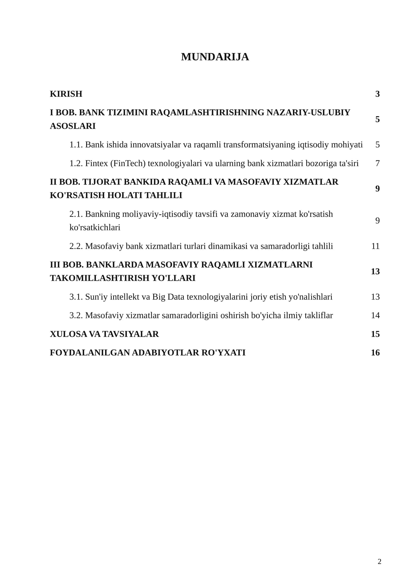 DIPLOM ISHI TIJORAT BANKLARIDA MASOFAVIY XIZMATLAR VA RAQAMLI TEXNOLOGIYALARNI RIVOJLANTIRISH ISTIQBOLLARI 2