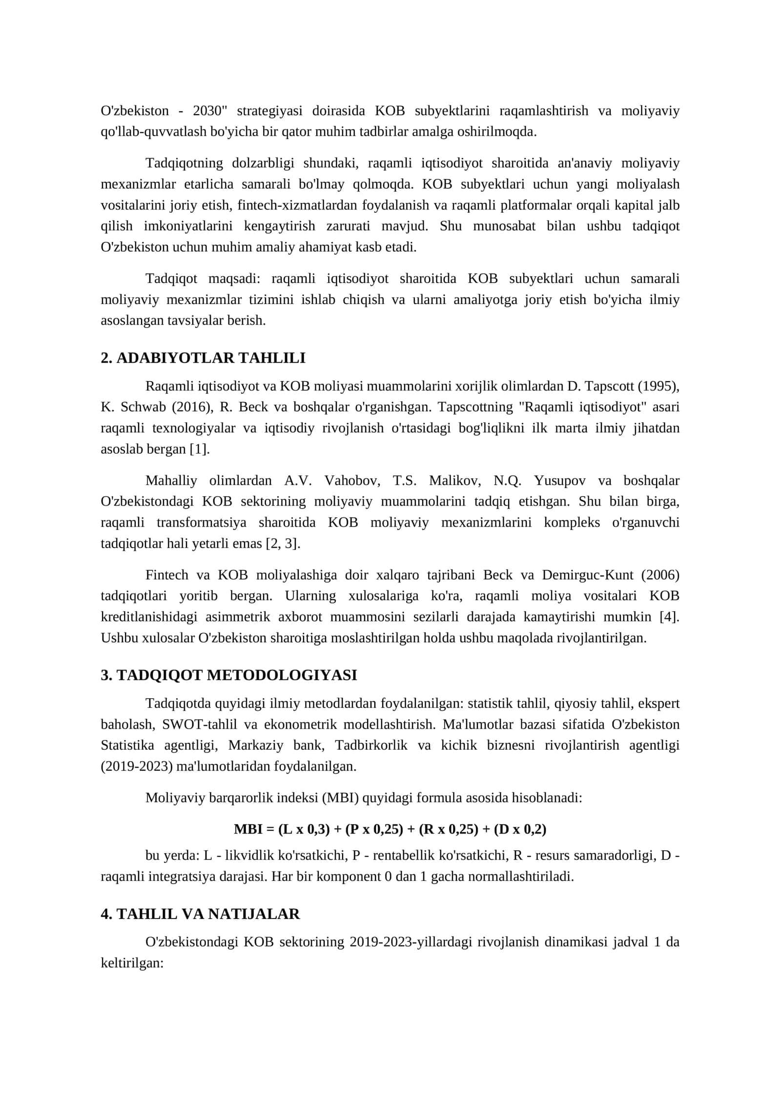 Raqamli Iqtisodiyotda Kichik va O'rta Biznesni Rivojlantirishning Maliyaviy Mexanizmlari 2