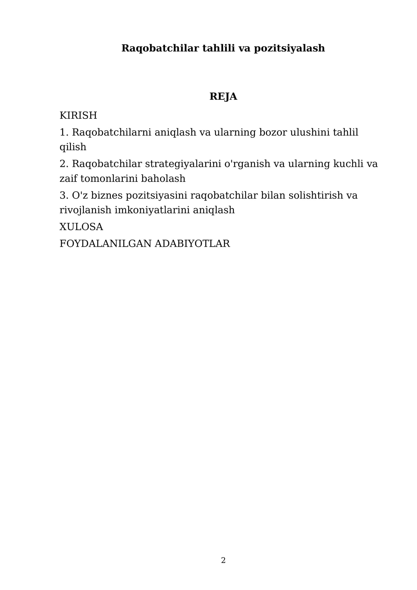 Raqobatchilar tahlili va pozitsiyalash 2