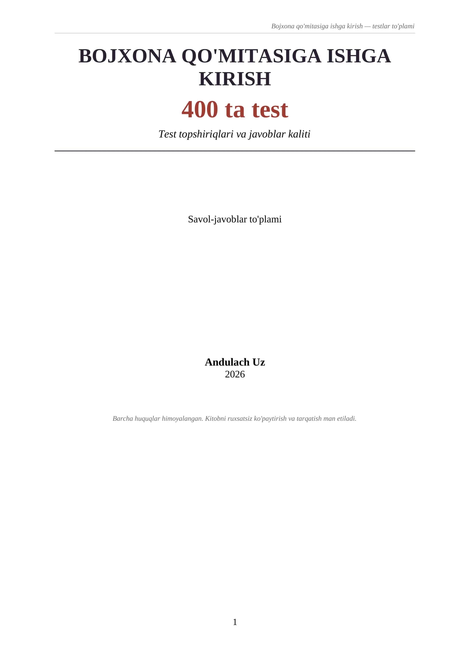 Bojxona qo'mitasiga ishga kirish — testlar to'plami 2