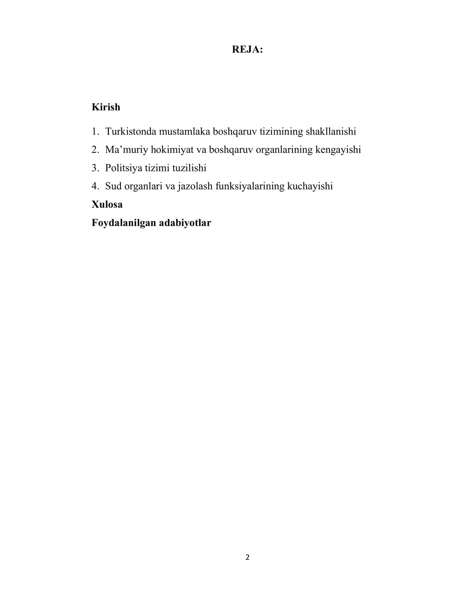 Mustamlaka boshqaruv tizimida hokimiyat, politsiya va sud organlari, ularning jazolash funksiyalarining kengayishi 2