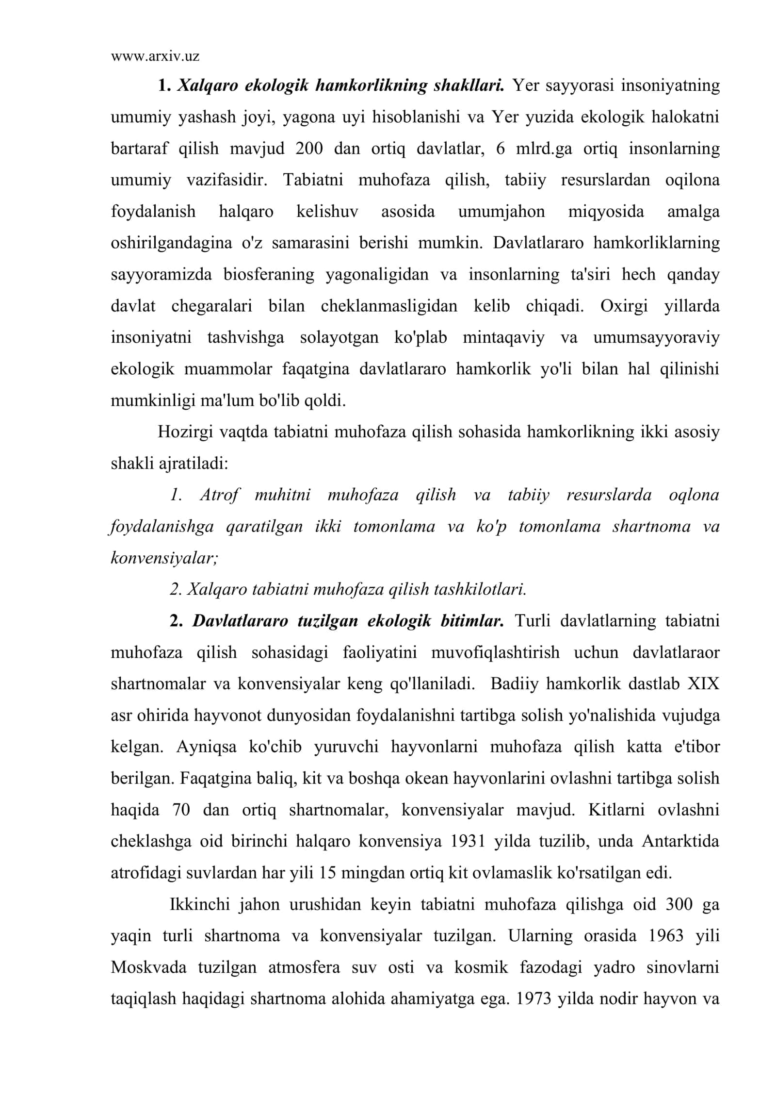Xalqaro ekologik hamkorlikning shakllari 2