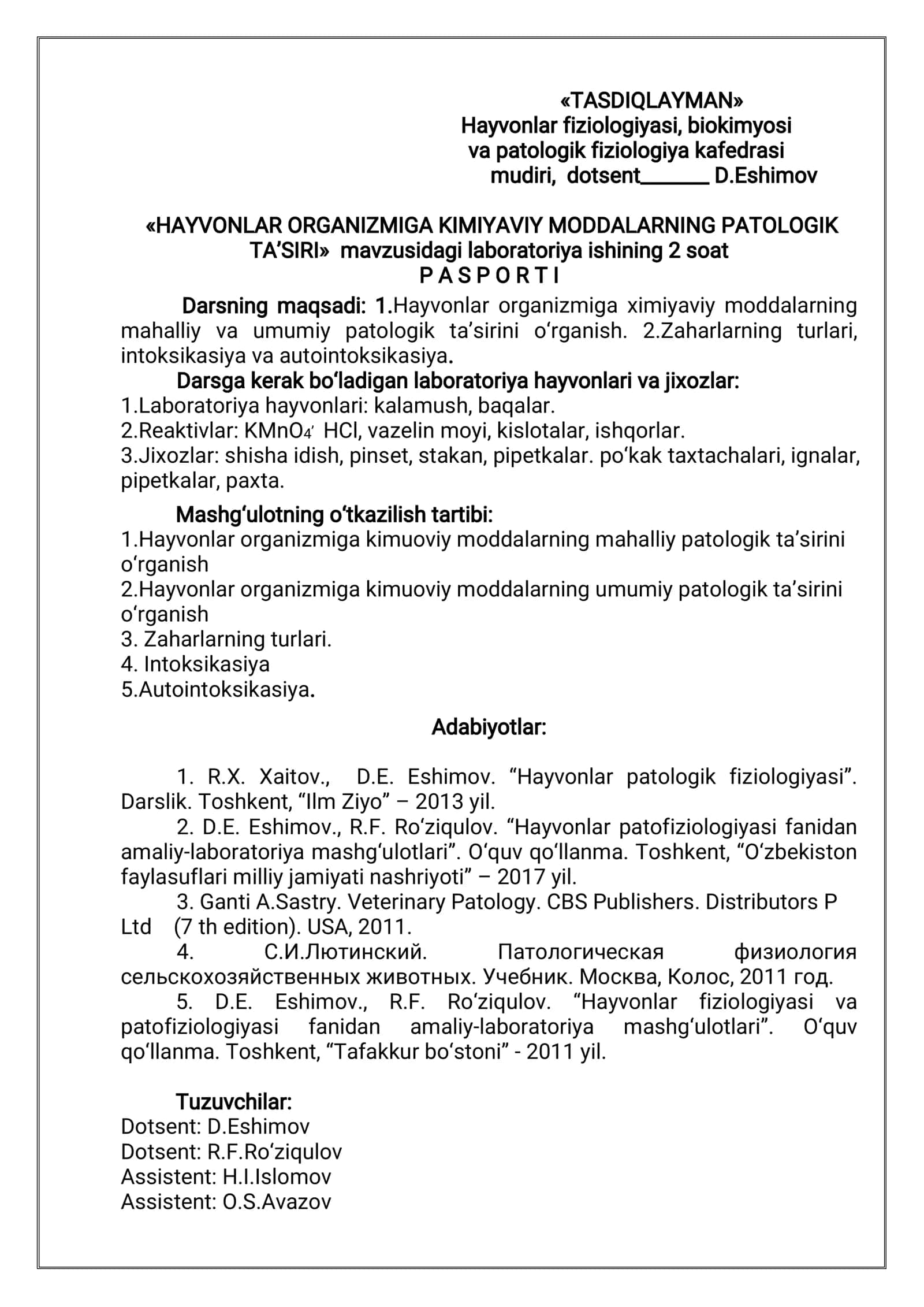HAYVONLAR ORGANIZMIGA KIMIYAVIY MODDALARNING PATOLOGIK TA’SIRI 2