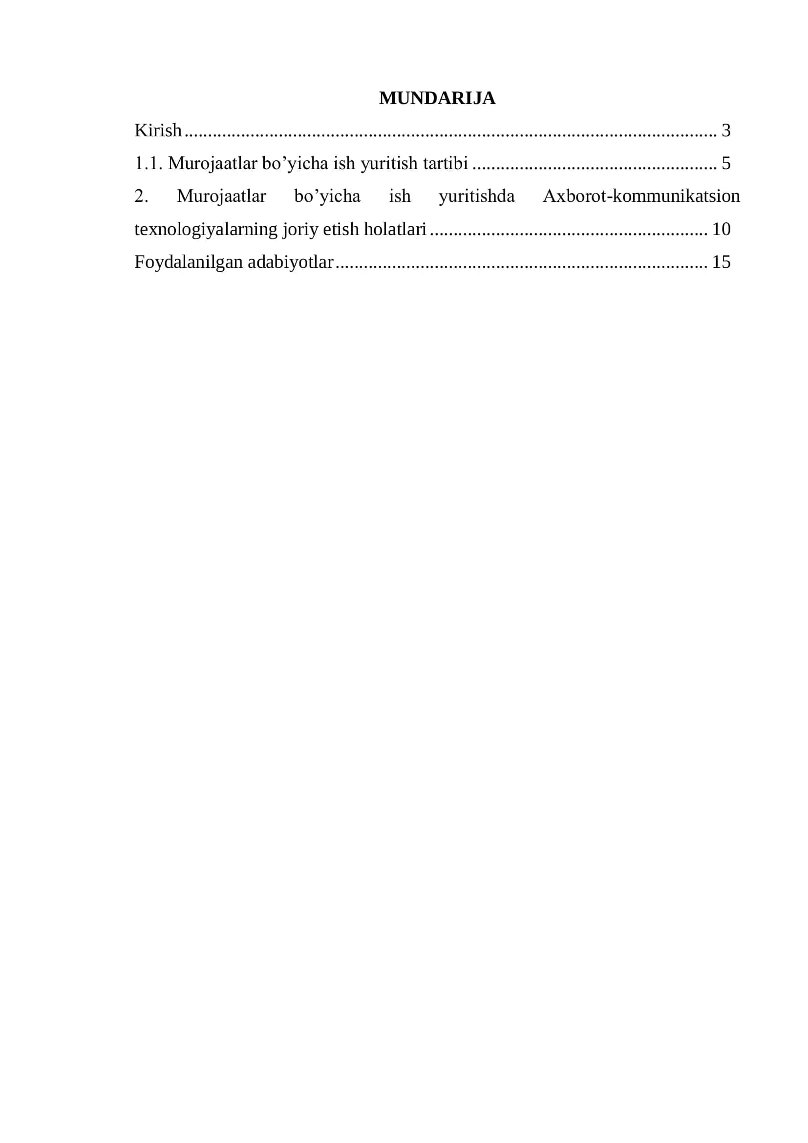 Murojaatlar bo’yicha ish yuritish - REFERAT 2