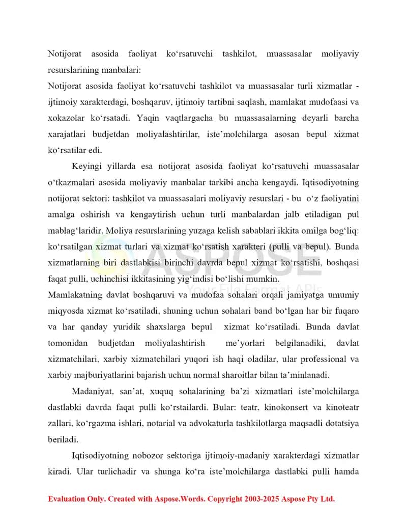Tijorat va notijorat asosida faoliyat ko'rsatuvchi madaniyat 2