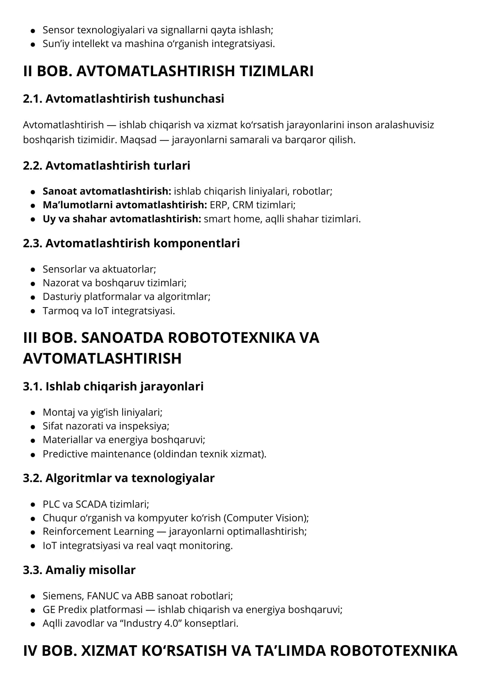 ROBOTOTEXNIKA VA JARAYONLARNI AVTOMATLASHTIRISH 2