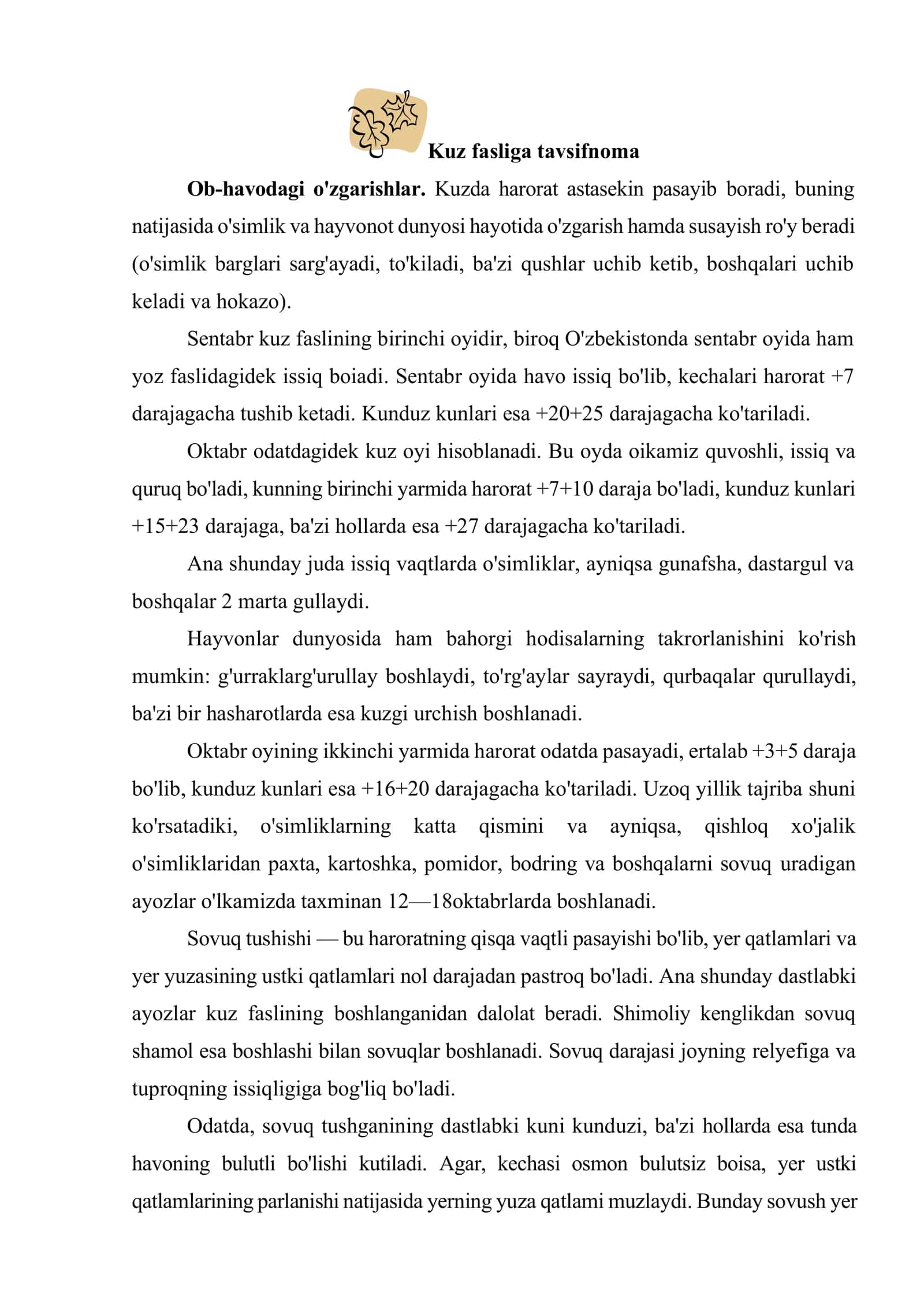 Bolalarni yil fasllari bilan tanishtirish 2