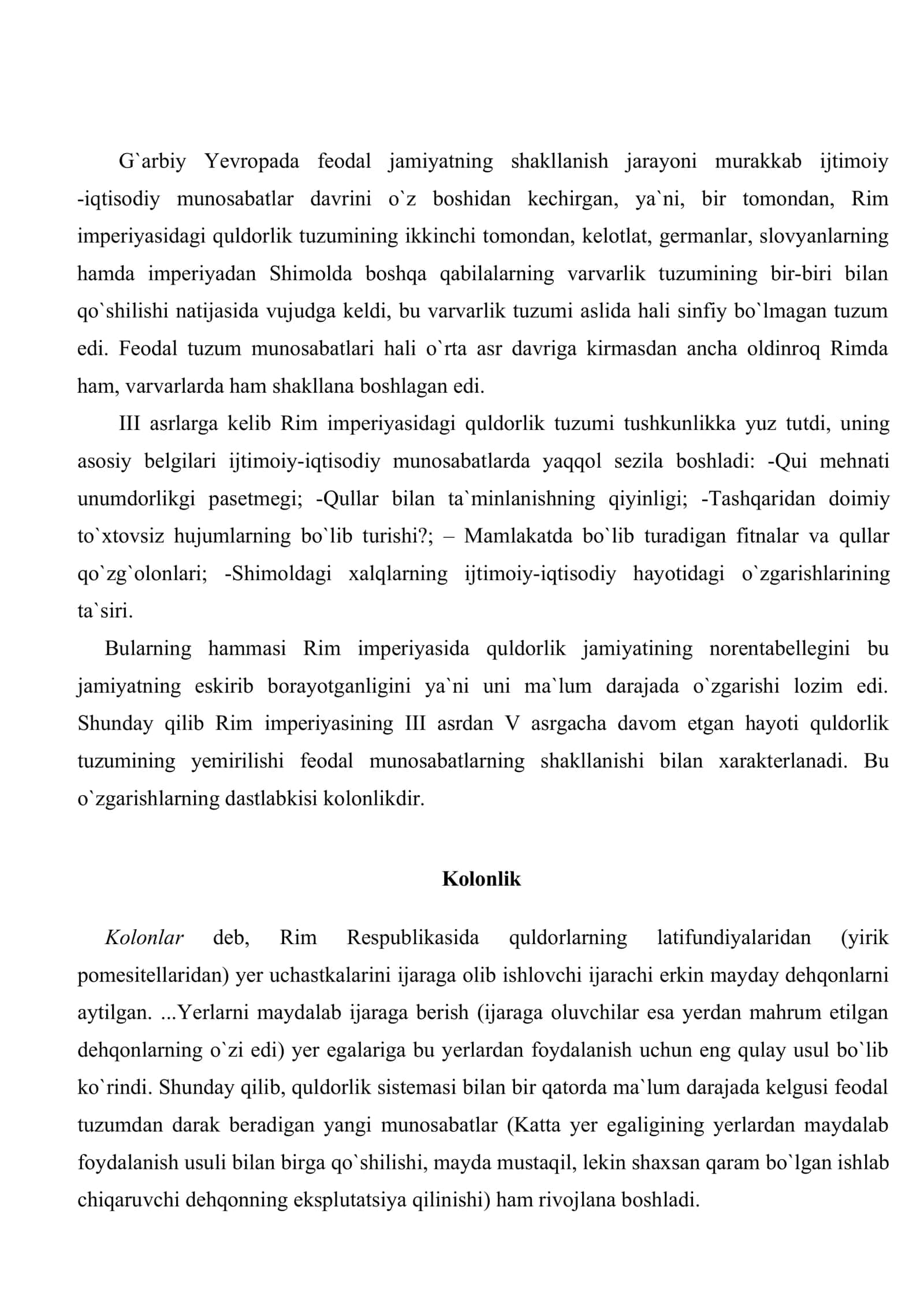 IV-V asrlarda Rim imperiyasi va quldorlik tuzumining inqirozi 2