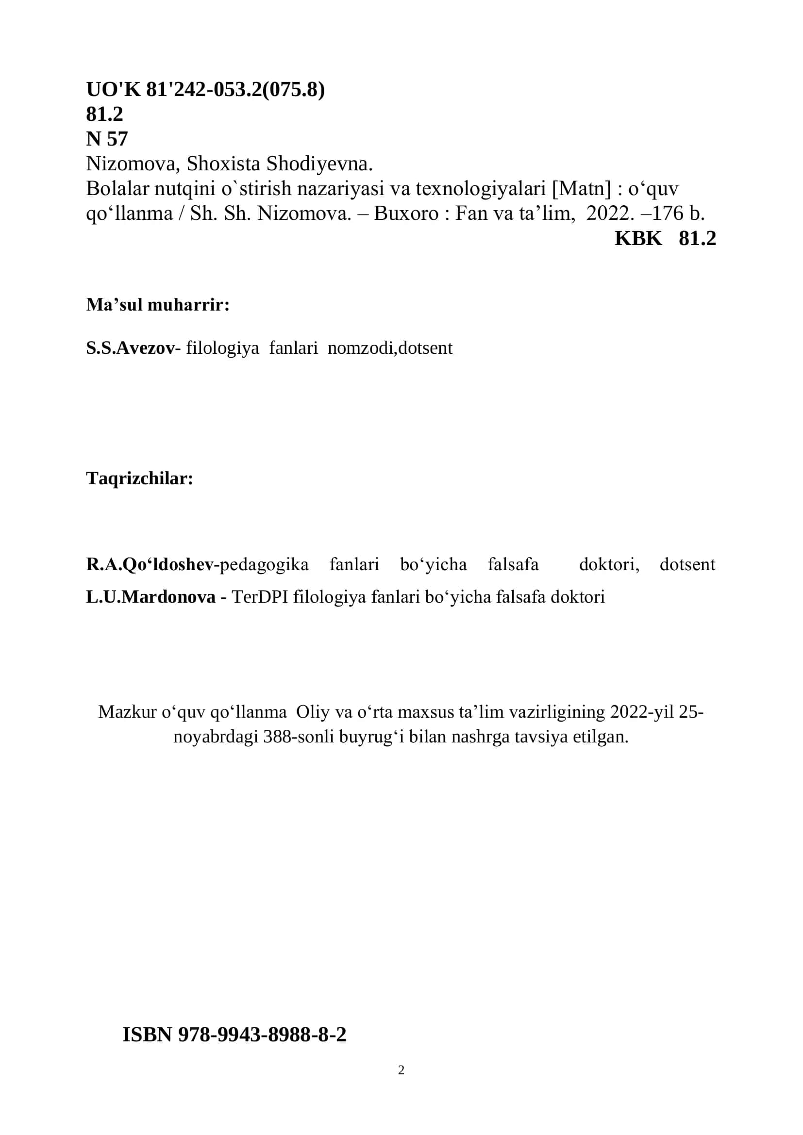 Bolalar nutqini o`stirish nazariyasi va texnologiyalari 2