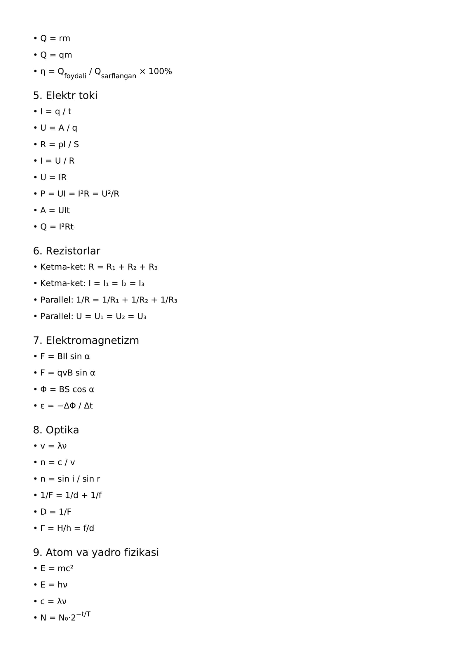 Fizika Formulalar 2