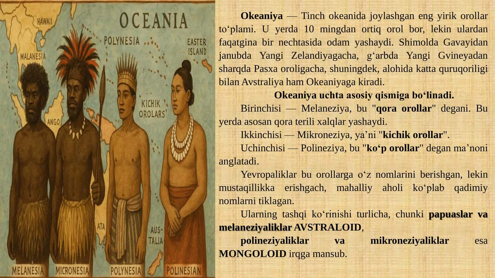 OKEANIYADAGI MIKRONEZIY, MELANEZIYA VA YANGI GVINEYA OROLLARI ETNOLOGIYASI 2