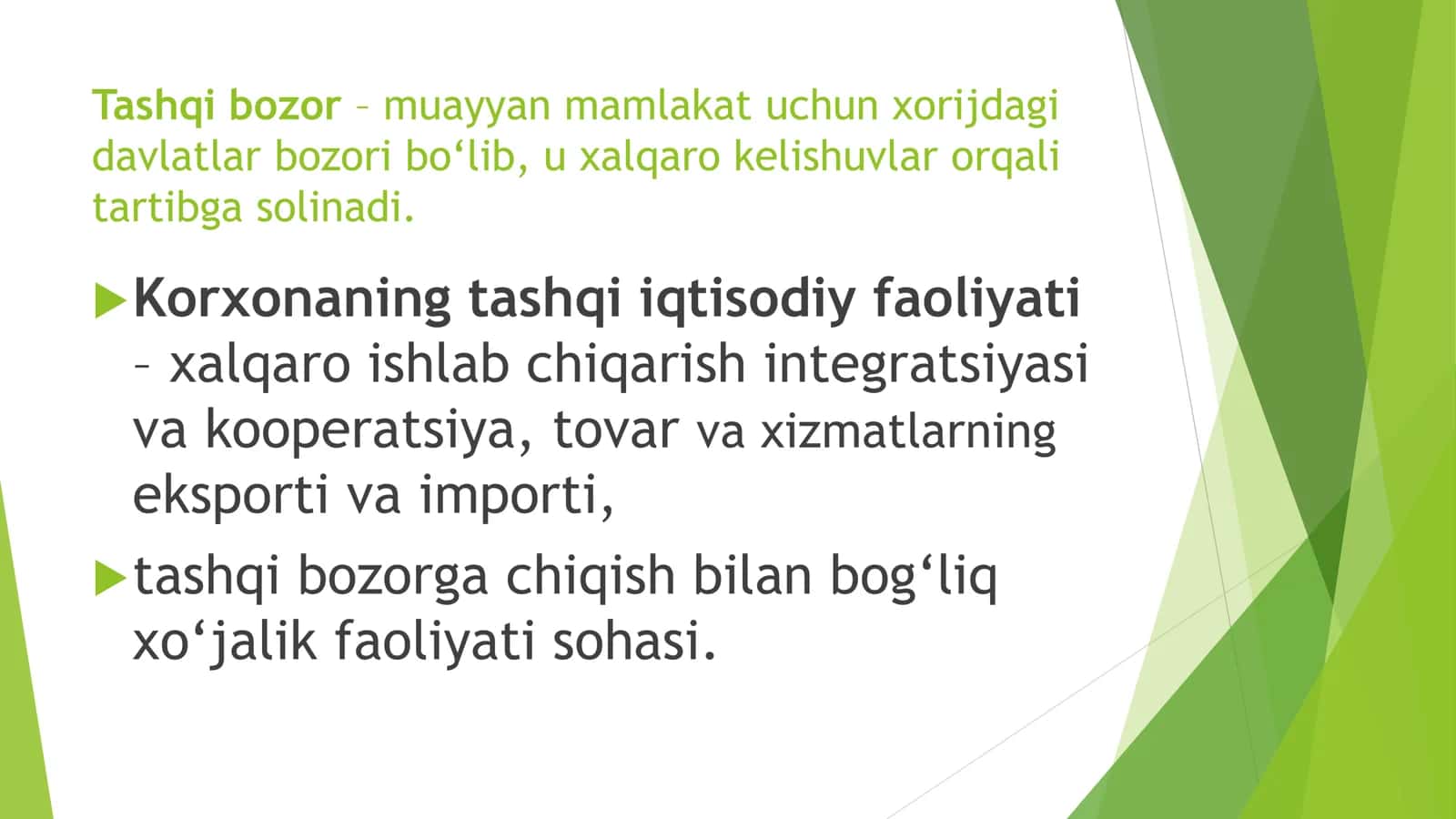 Mavzu. Mahsulot eksportga chiqarish, Investitsiya faolyati 2