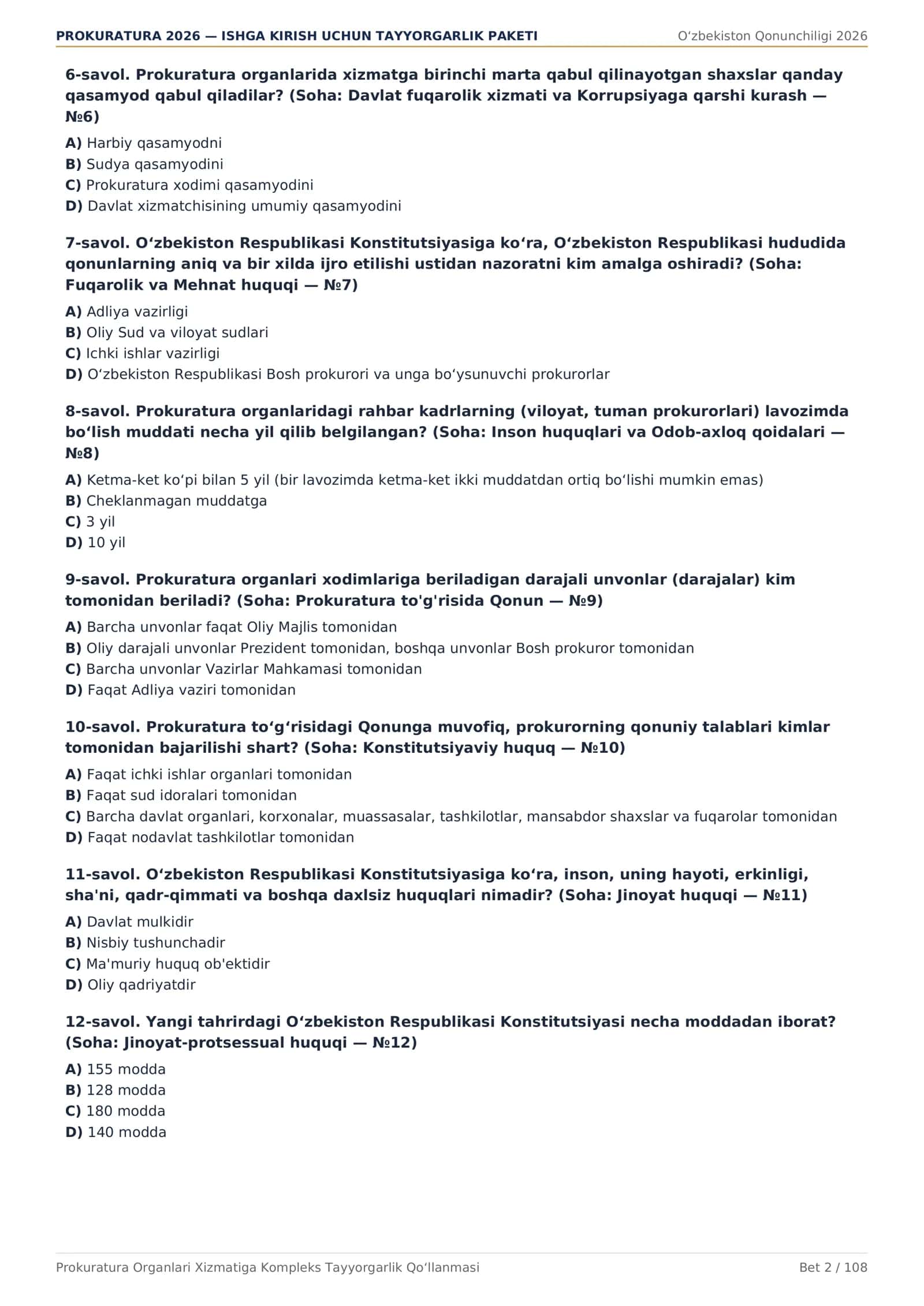 PROKURATURA 2026 — ISHGA KIRISH UCHUN TAYYORGARLIK PAKETI 2