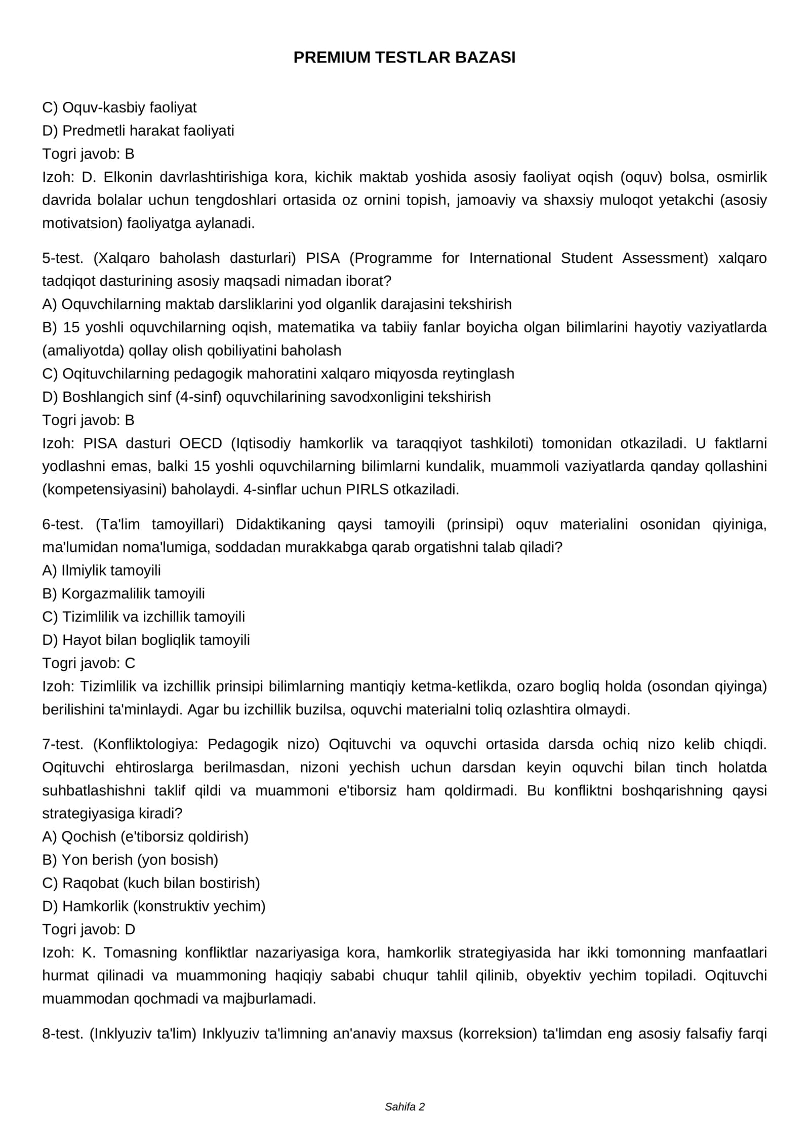 PREMIUM TESTLAR BAZASI 2