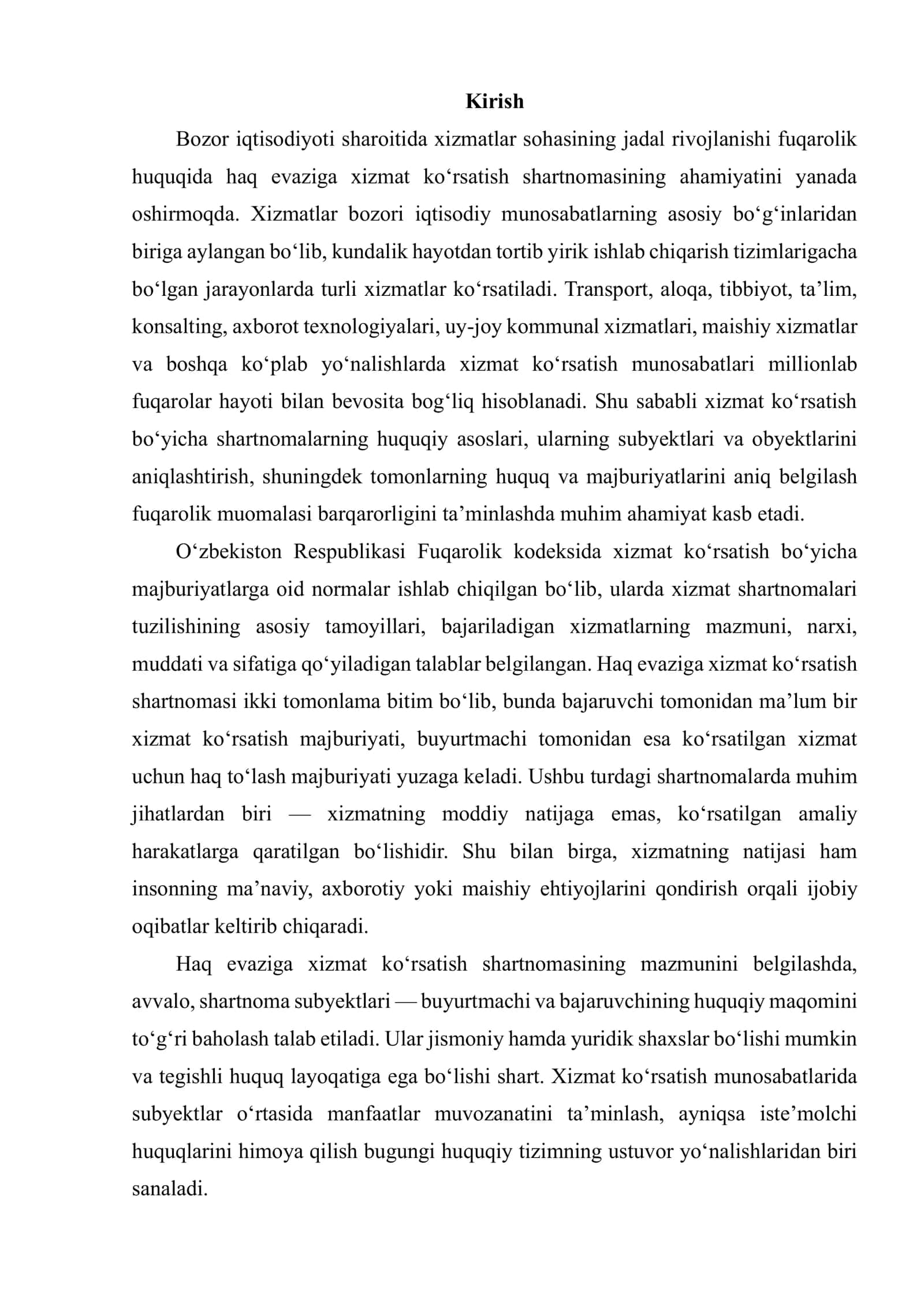 HAQ EVAZIGA XIZMAT KO'RSATISH SHARTNOMASINING SUBYEKTLARI VA OBYEKTLARI 2