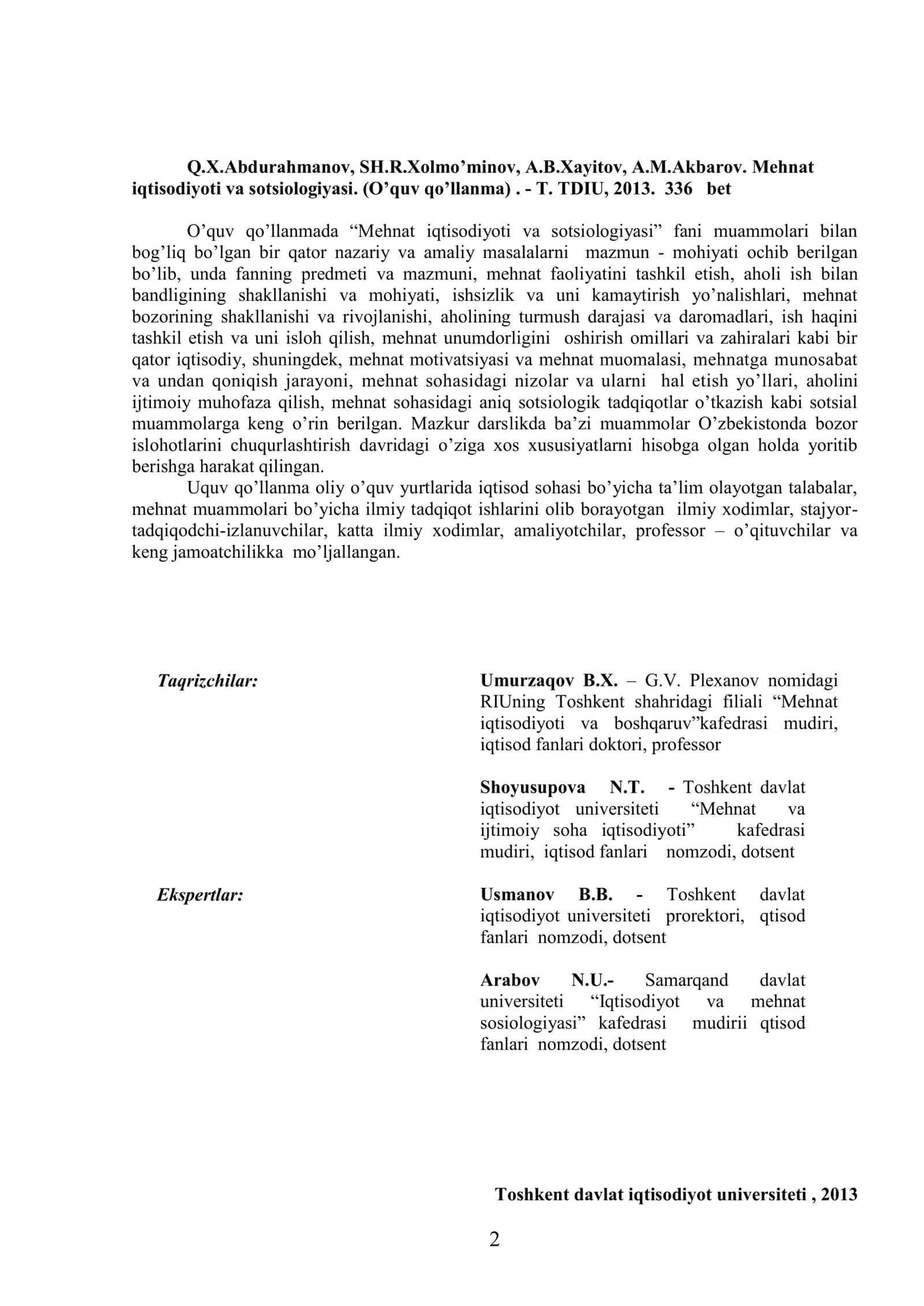 Mеhnаt iqtisоdiyoti vа sоtsiоlоgiyasi O’quv qo’llanma 2