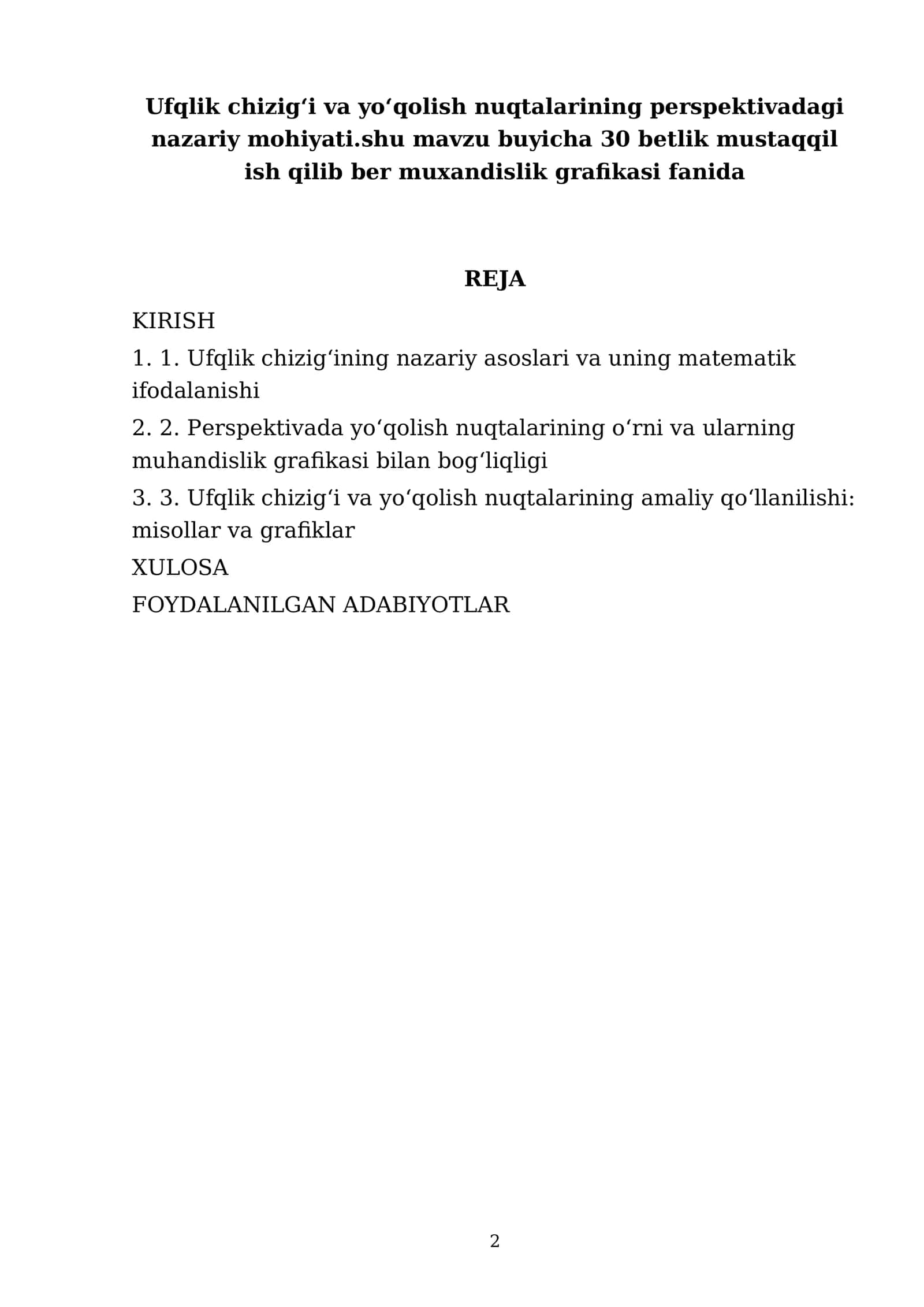 Ufqlik chizig‘i va yo‘qolish nuqtalarining perspektivadagi nazariy mohiyati 2