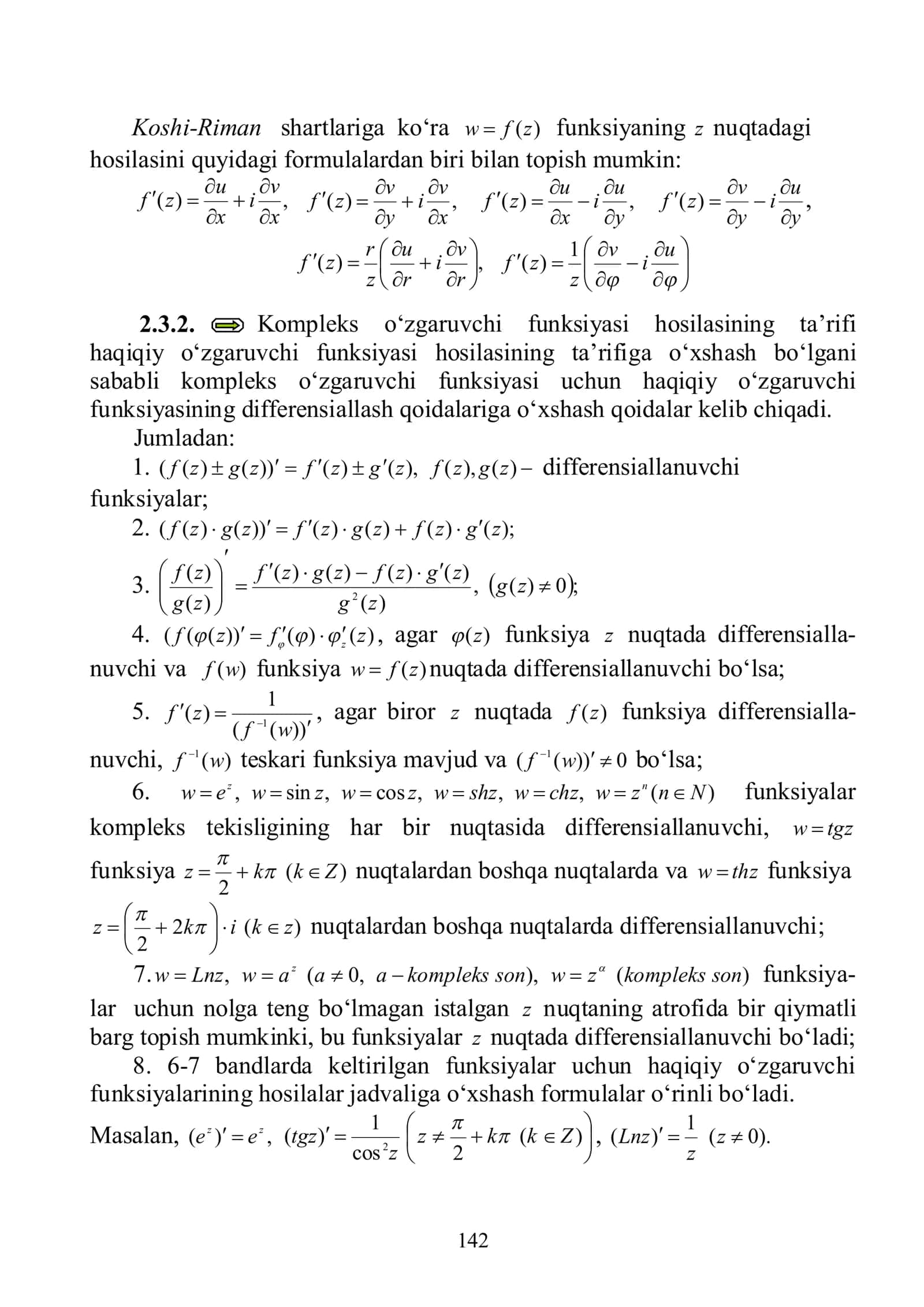 2.3. KOMPLEKS O‘ZGARUVCHI FUNKSIYASINI DIFFERENSIALLASH 2