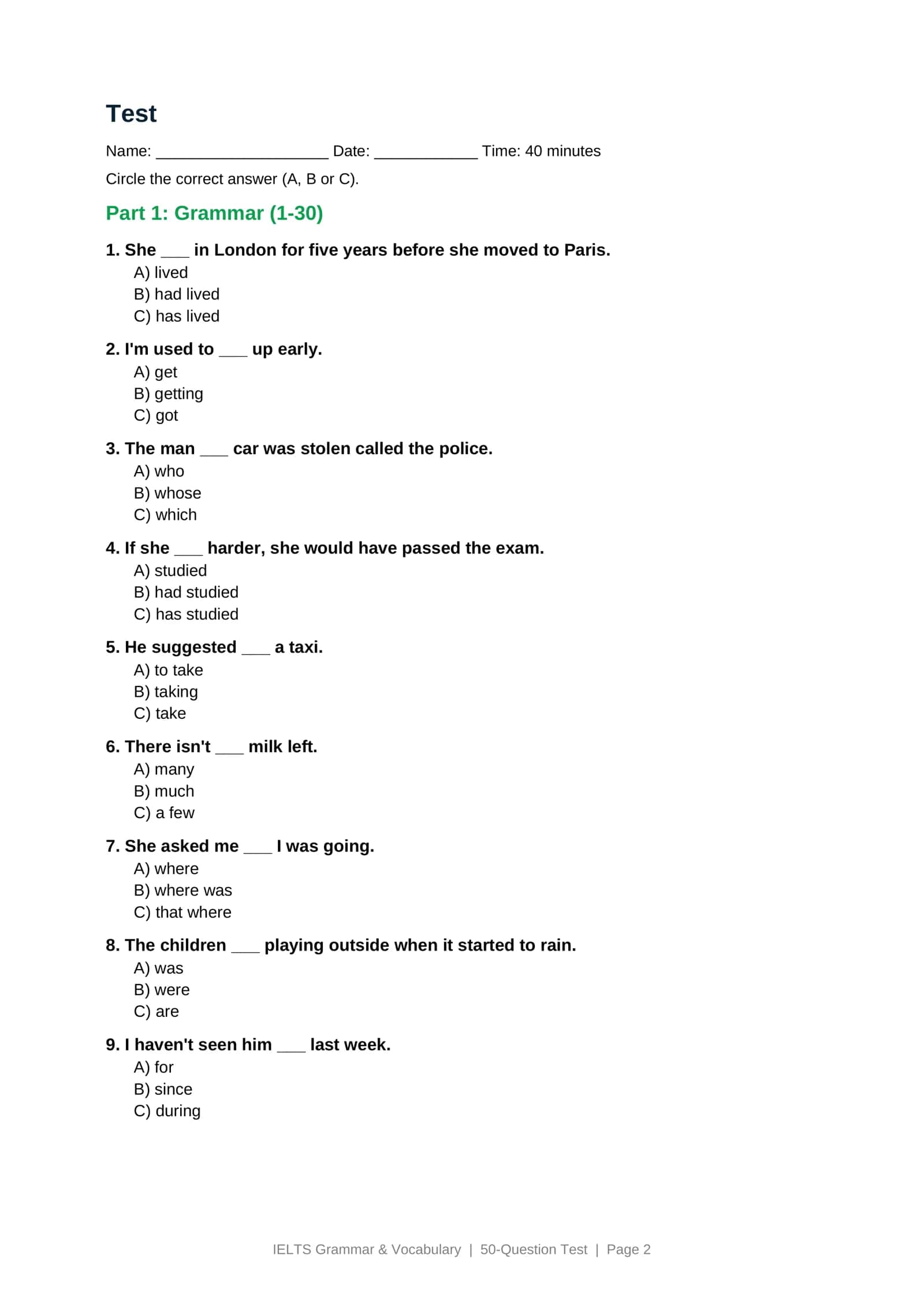 IELTS Grammar & Vocabulary: 50 ta savolli mashq testi (Band 5-6) 2