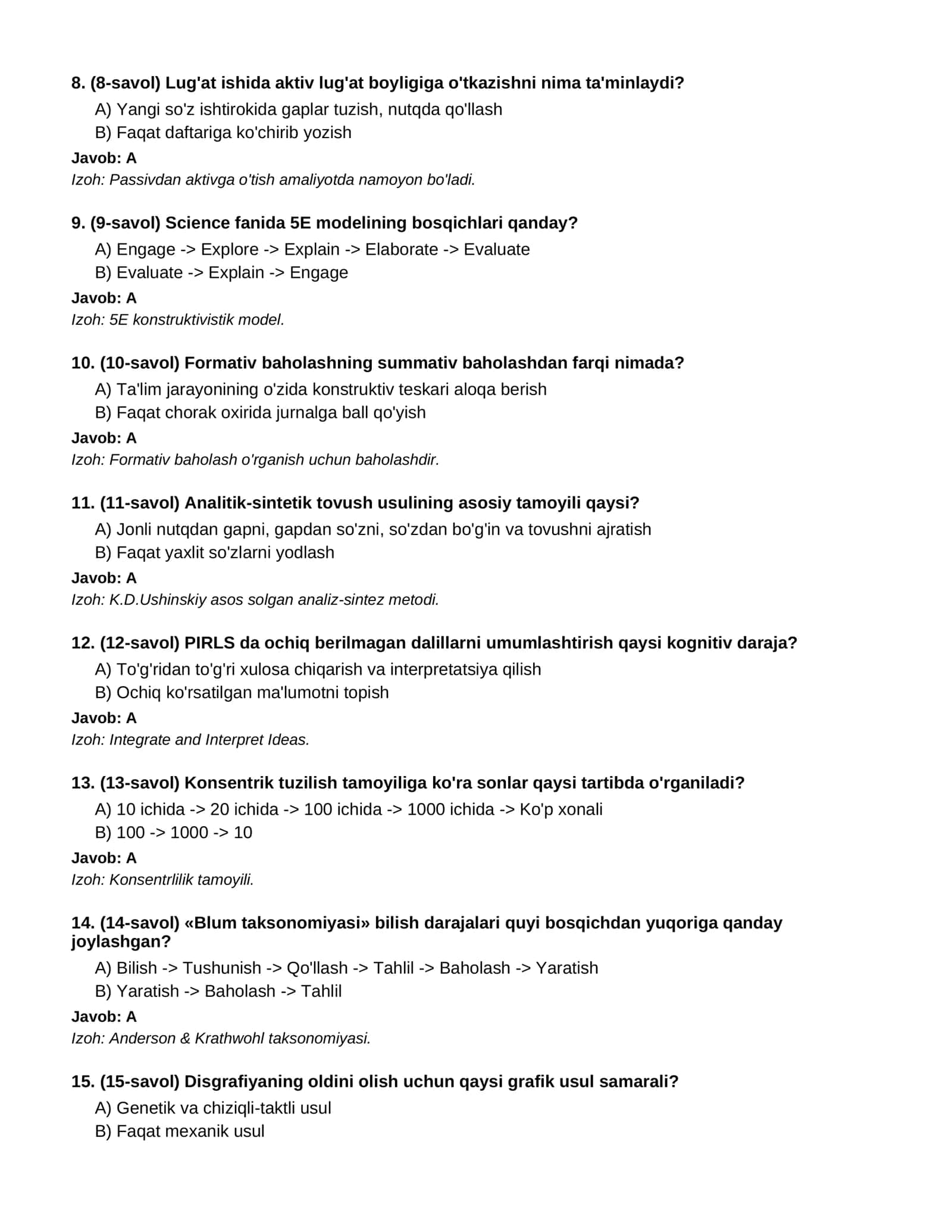 BOSHLANG'ICH TA'LIM METODIKASI - 1-QISM (100 TA TEST) 2
