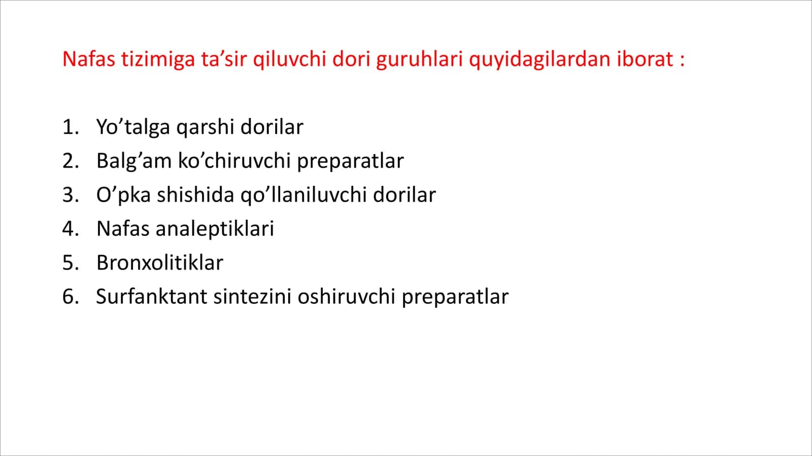 Nafas tizimi farmakologiyasi 2