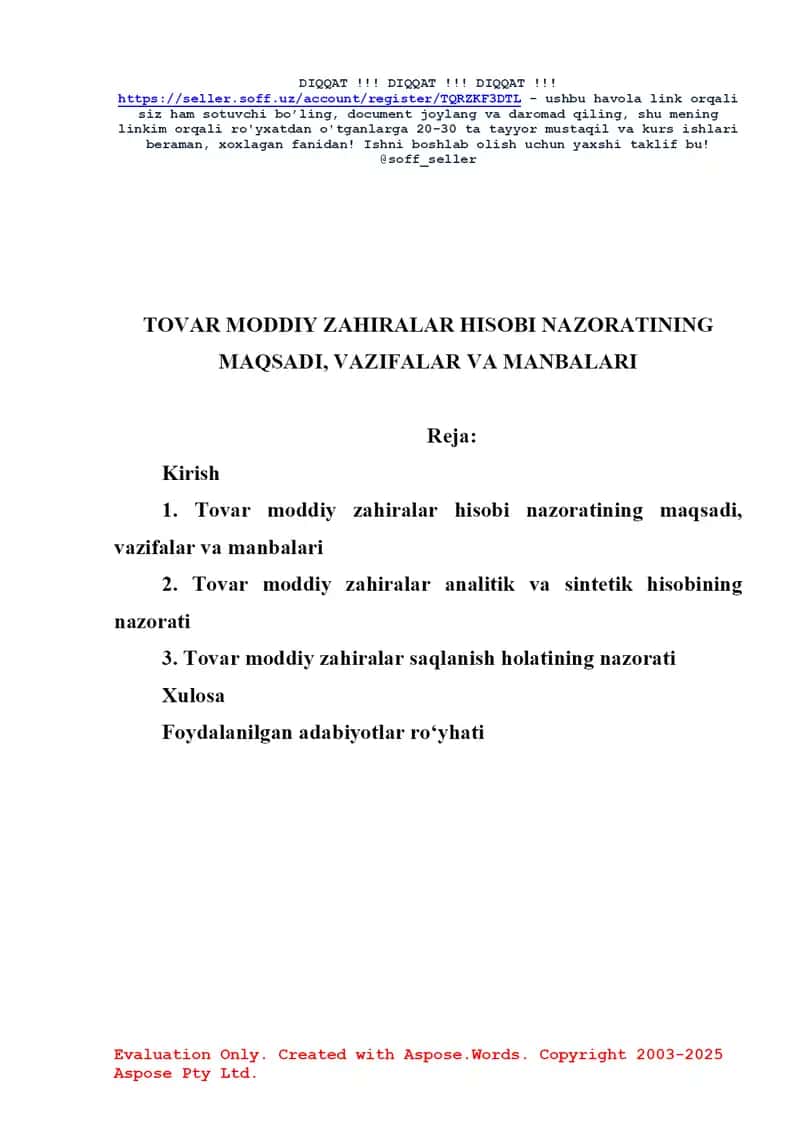 Tovar moddiy zahiralar hisobi nazoratining maqsadi, vazifalari va manbalari 2
