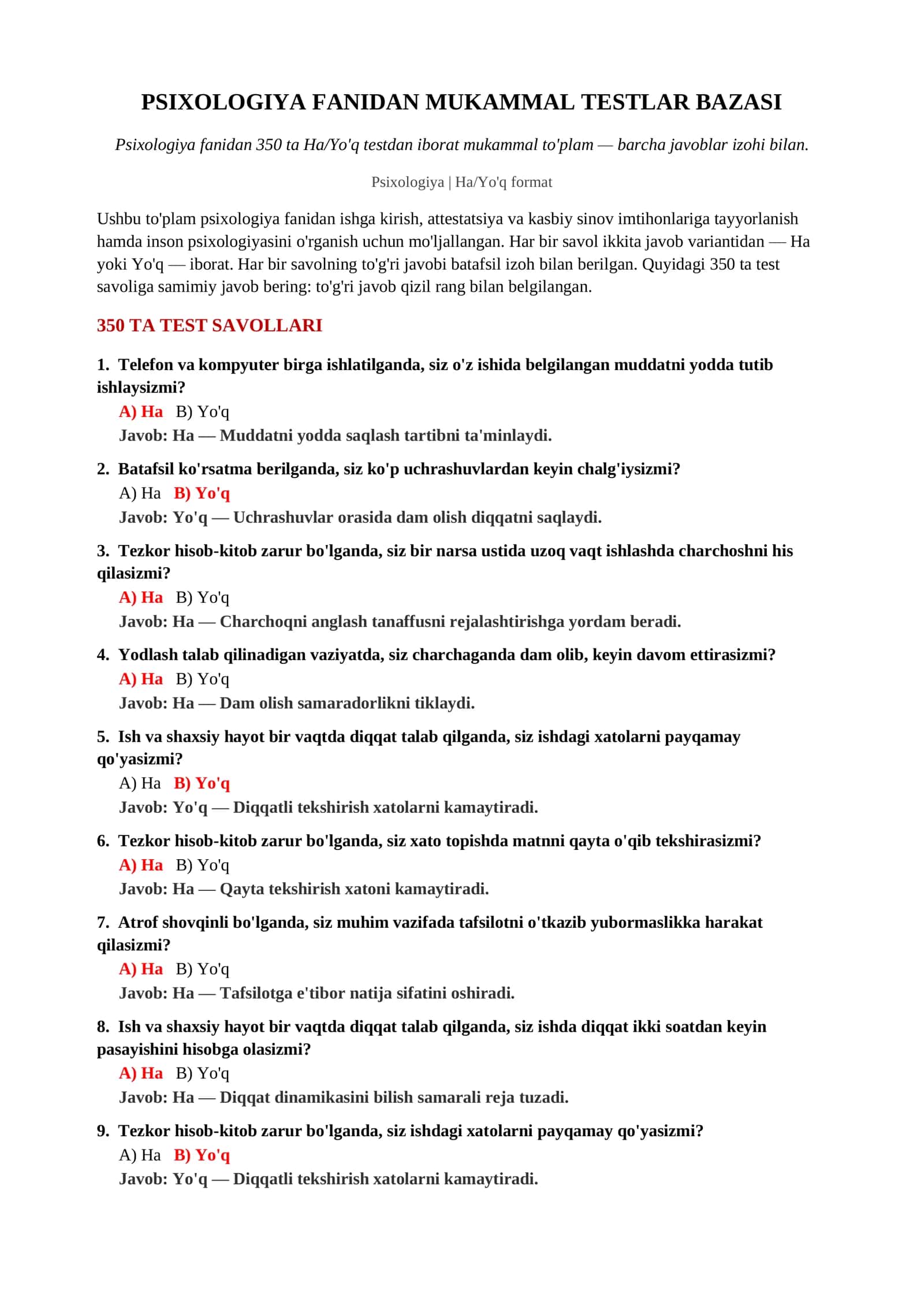 Psixologiya Fanidan Mukammal Testlar Bazasi 2