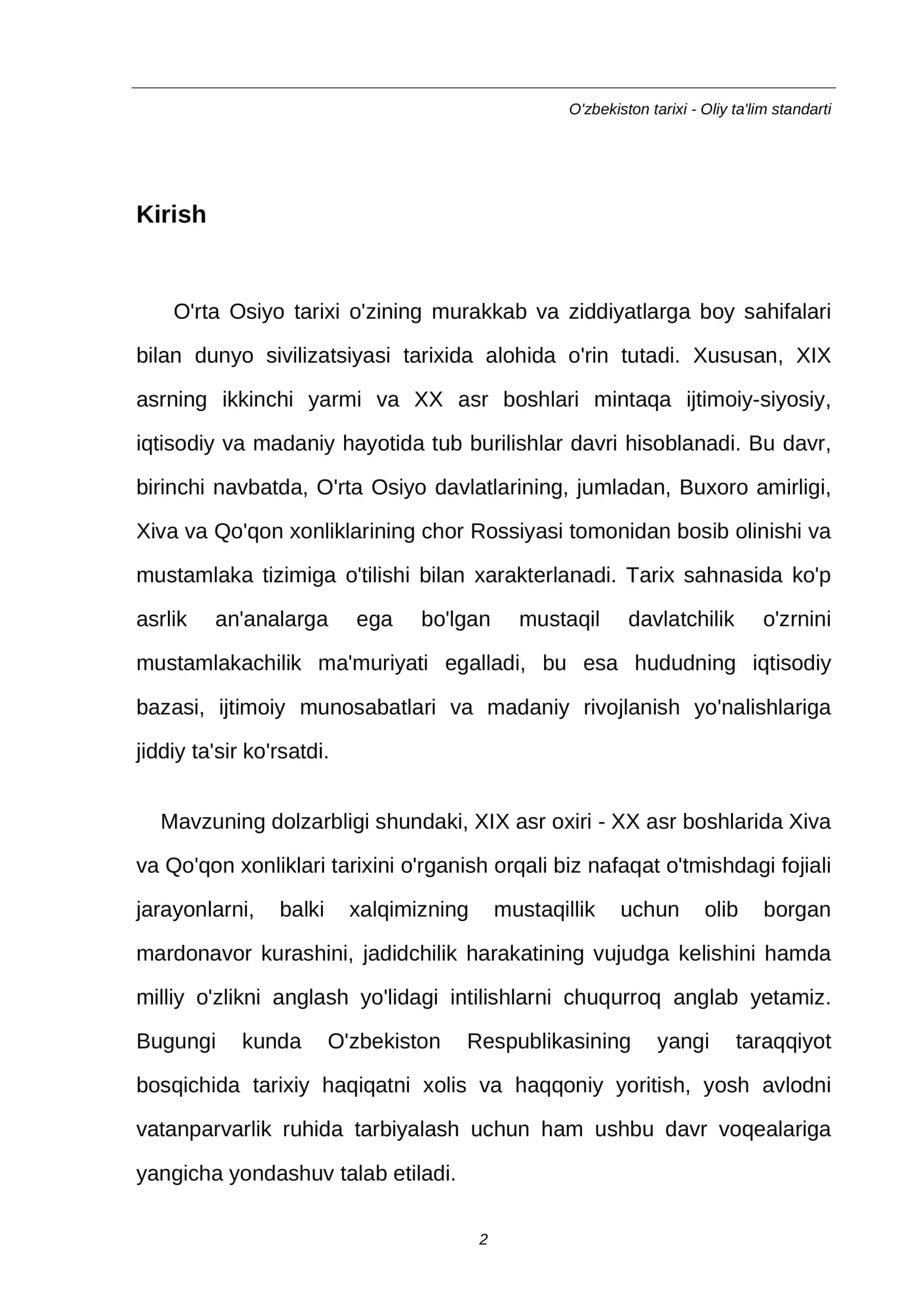 MUSTAQIL ISH: XIX asr oxiri - XX asr boshlarida Xiva va Qo'qon xonliklari 2