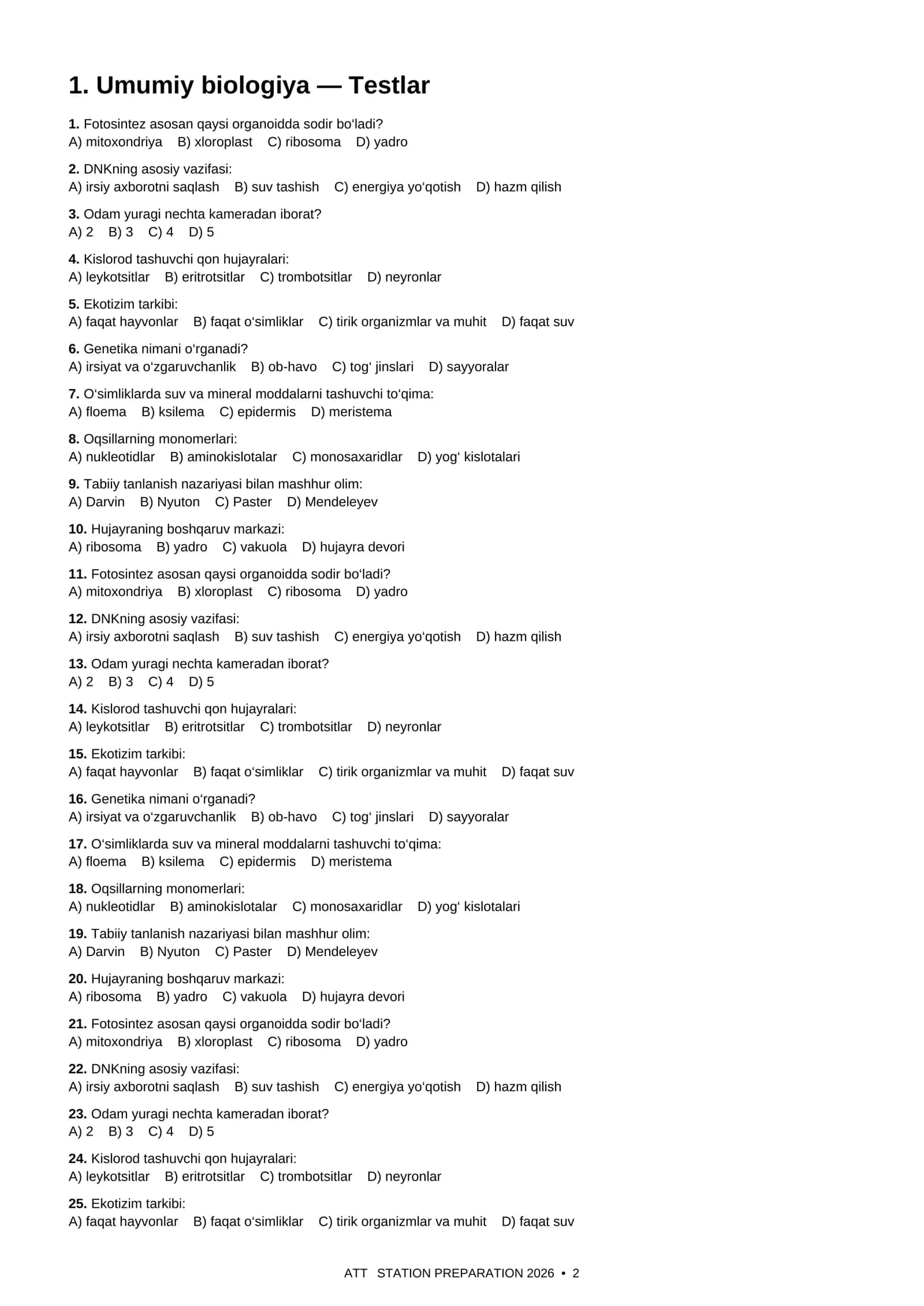 BIOLOGIYA ATTESTATSIYA PREPARATION 2026 2