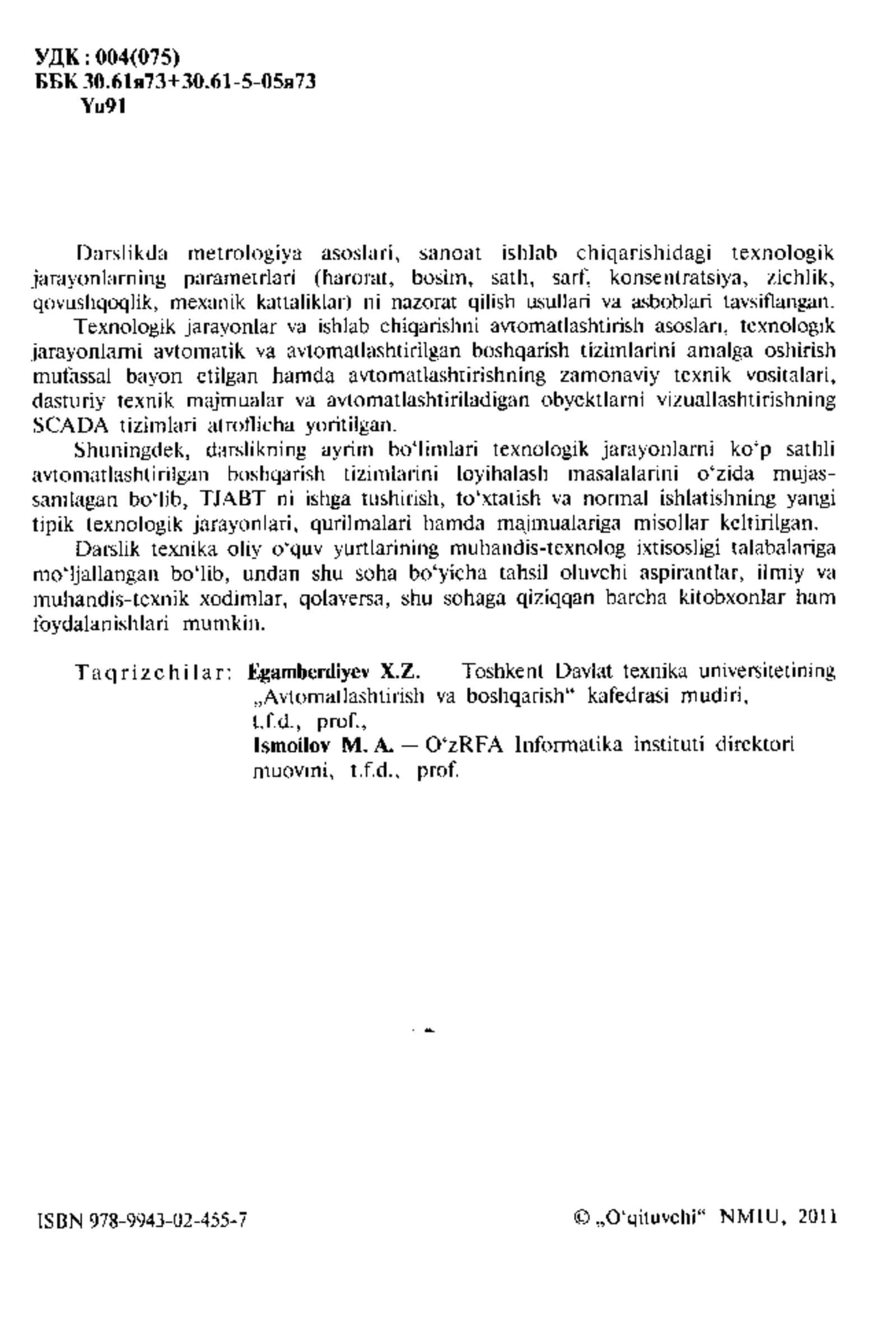 Texnologik jarayonlarni nazorat qilish va avtomatlashtirish 2