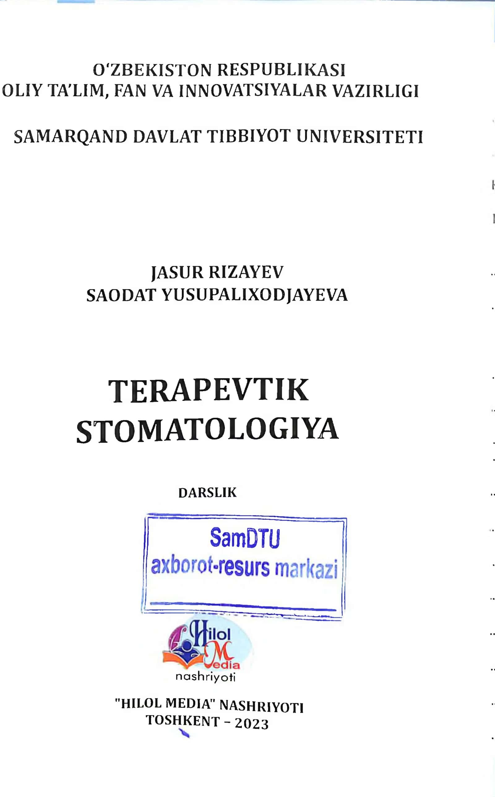 Terapevtik stomatologiya kitobi 2