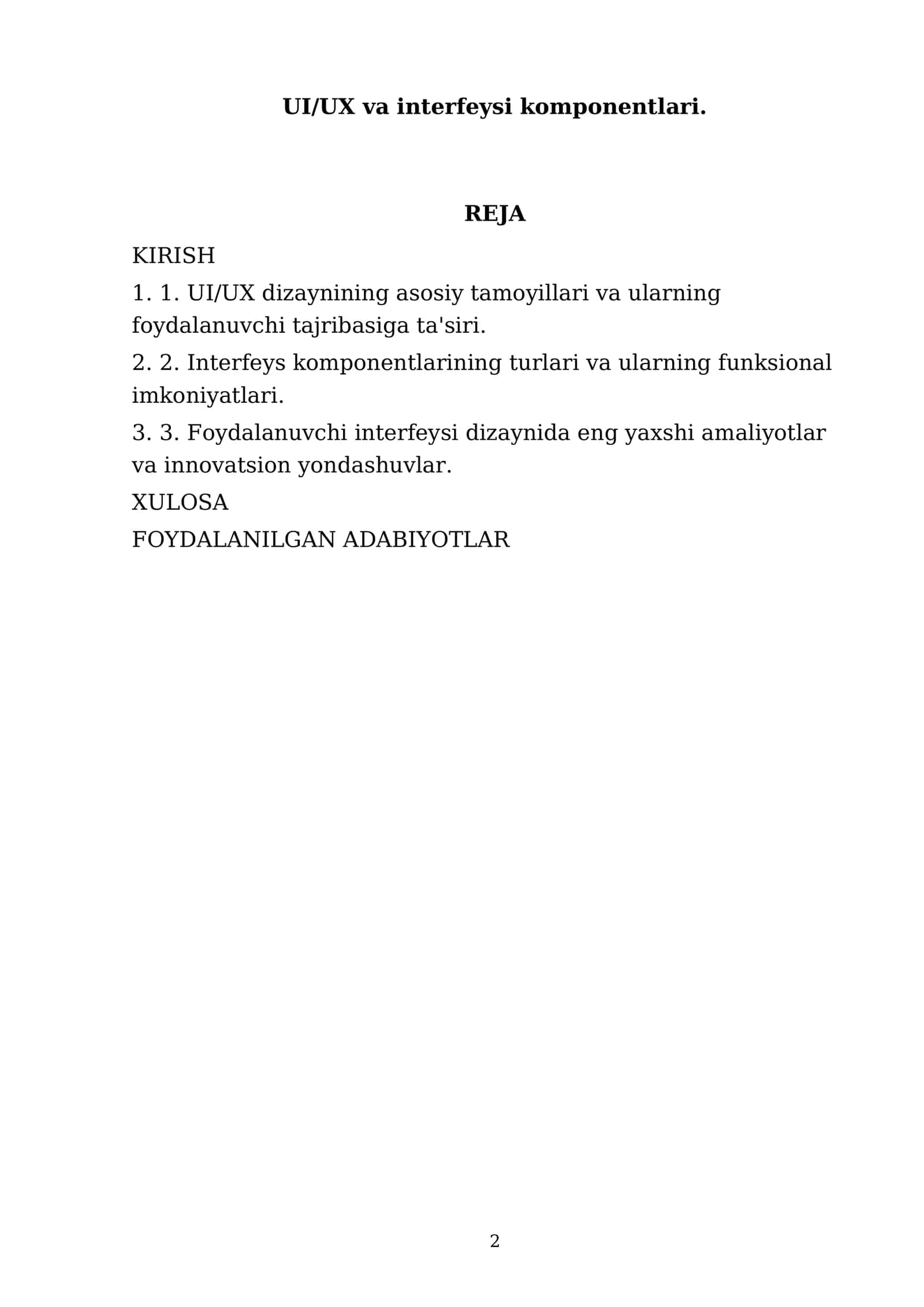 UI/UX va interfeysi komponentlari 2