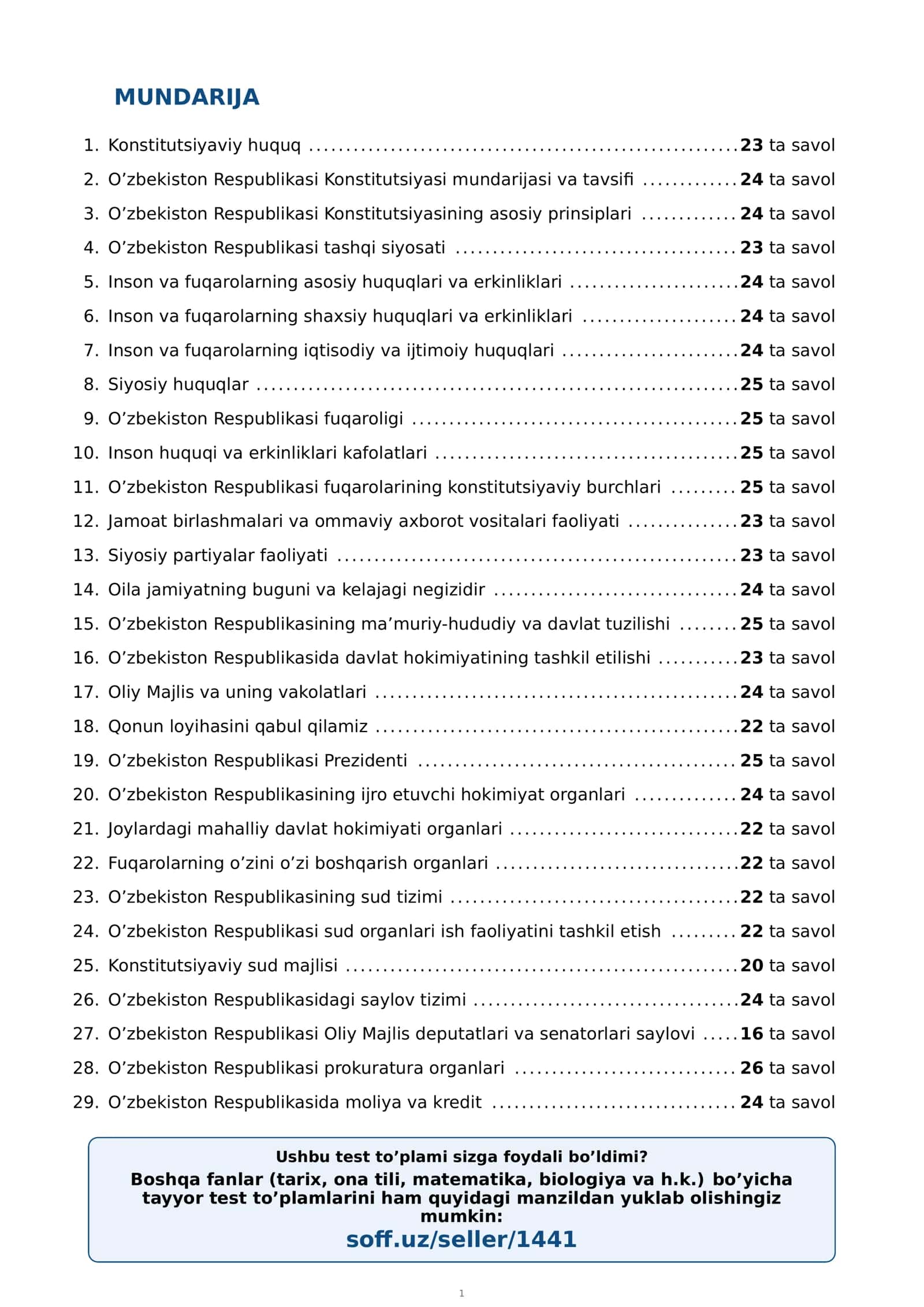 9-sinf HUQUQ MAVZULASHTIRILGAN TESTLAR 2