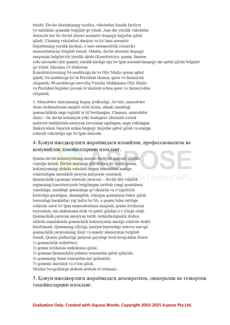 Davlat va huquq nazariyasi fanidan savollarga javoblar 2