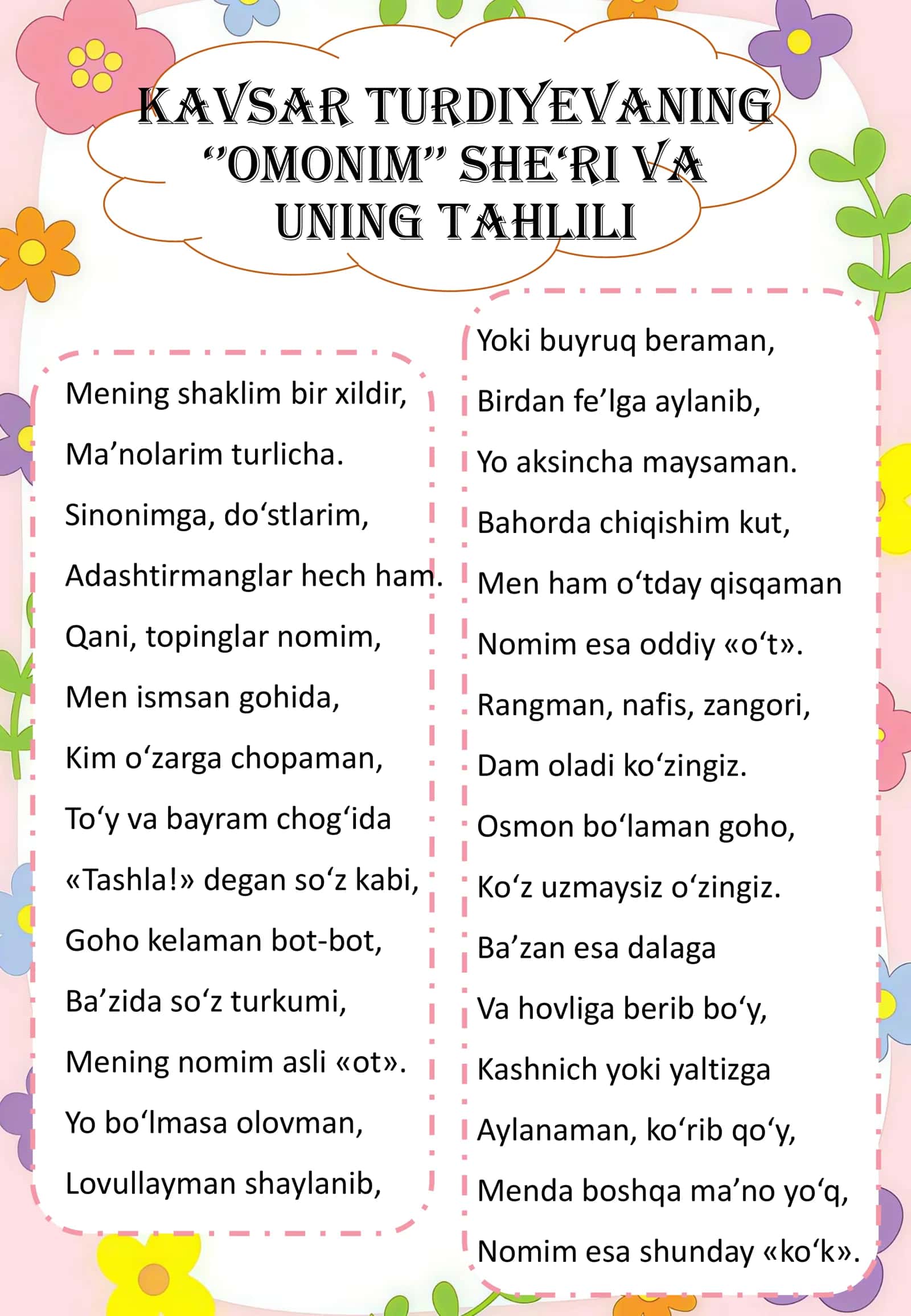 Kavsar Turdiyevaning "Omonim" she'ri 2