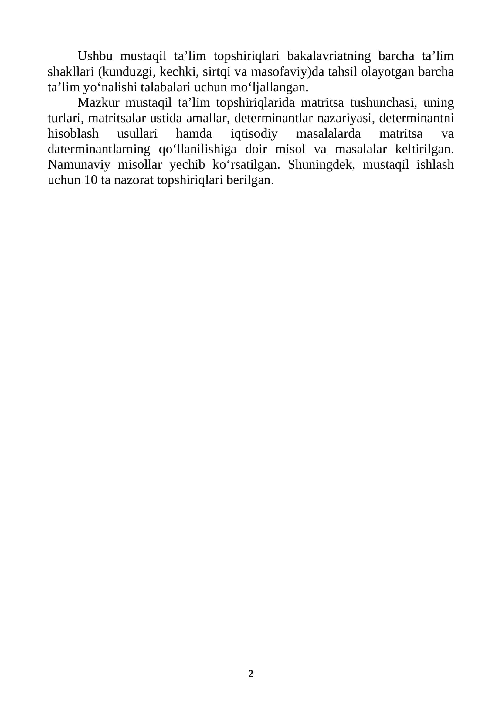 Mustaqil ta'lim topshiriqlari (matritsa va determinantlar) 2