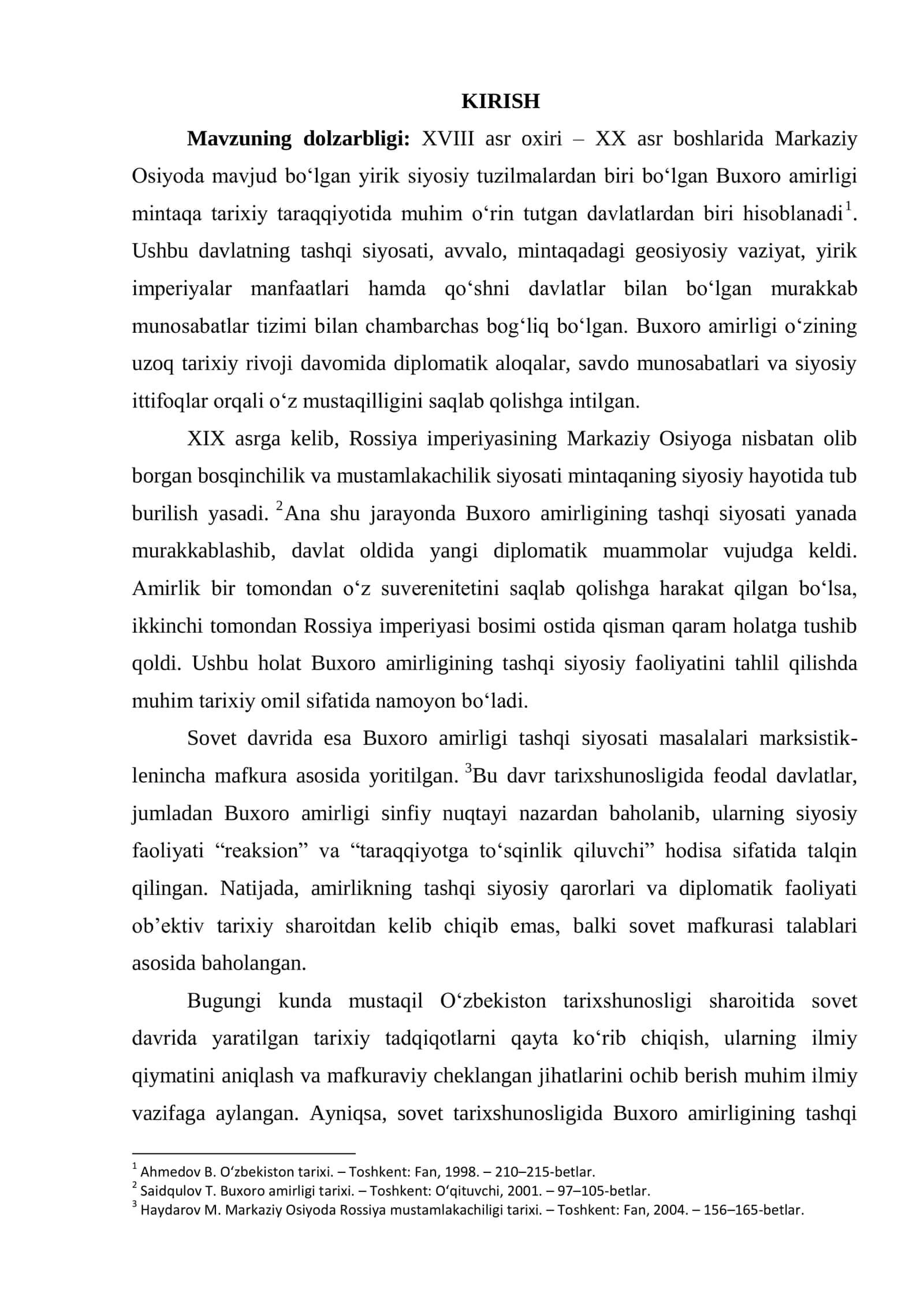BUXORO AMIRLIGI TASHQI SIYOSAT MASALALARINING O‘RGANILISHI (SOVET DAVRI TARIXSHUNOSLIGIDA) 2