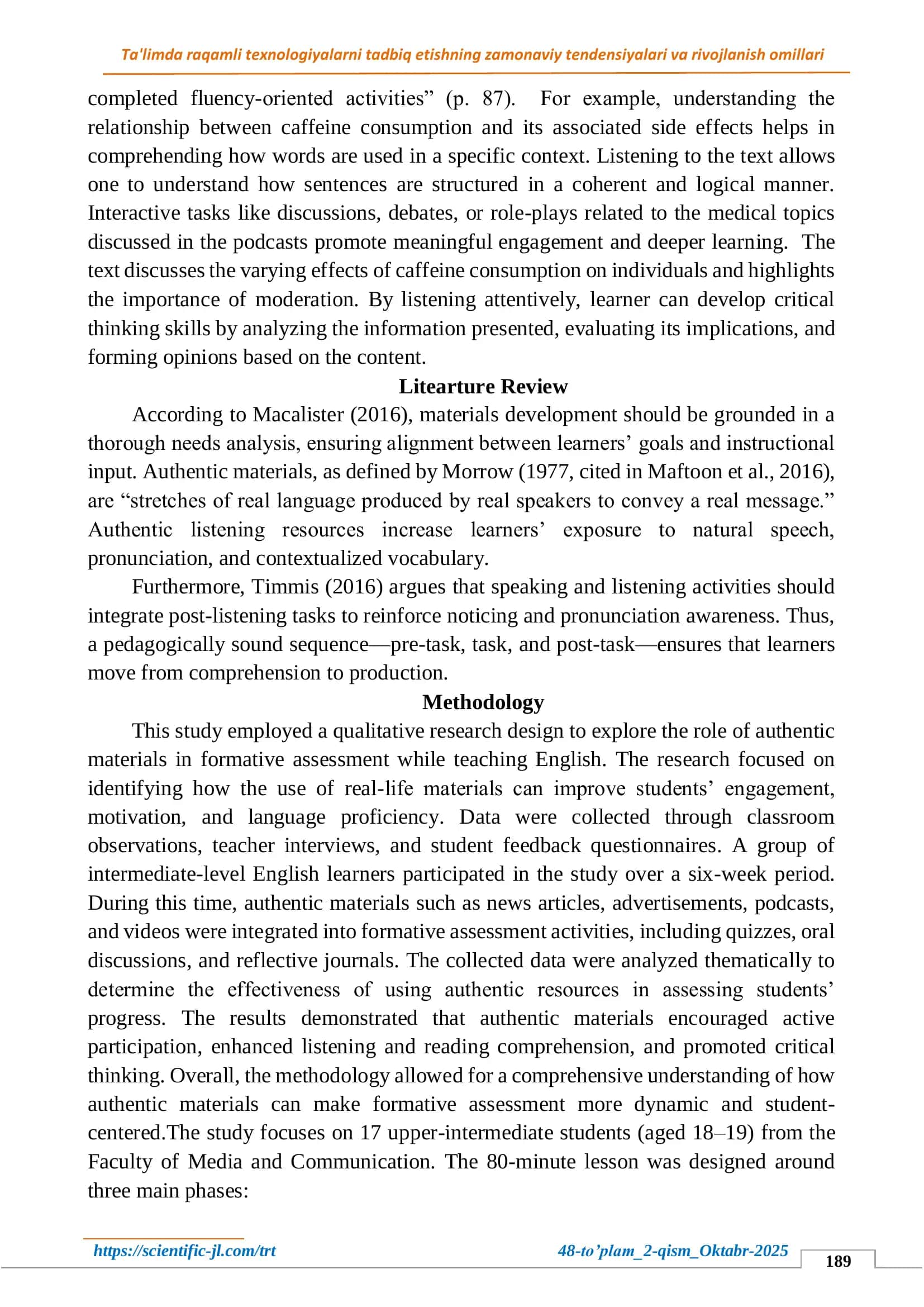 Using Authentic Materials in Formative Assessment for Teaching English 2