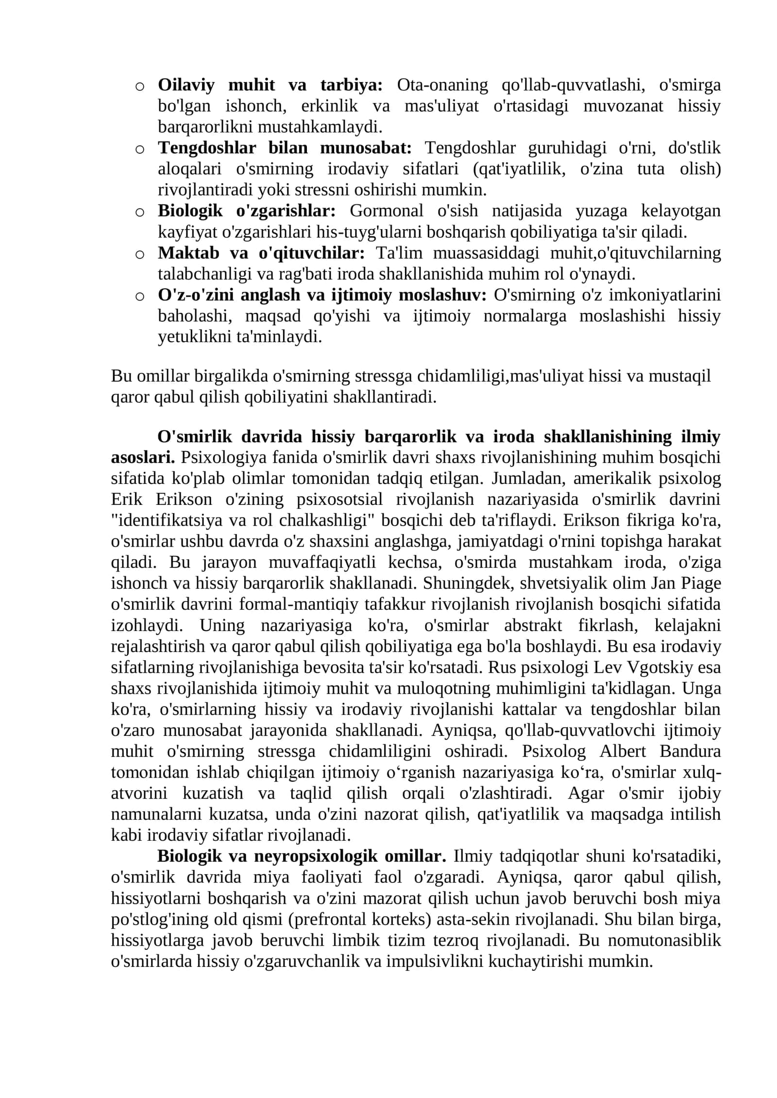 “O‘smirlik davrida hissiy barqarorlik va iroda shakllanishiga ta’sir etuvchi omillar (namuna maqola) 2